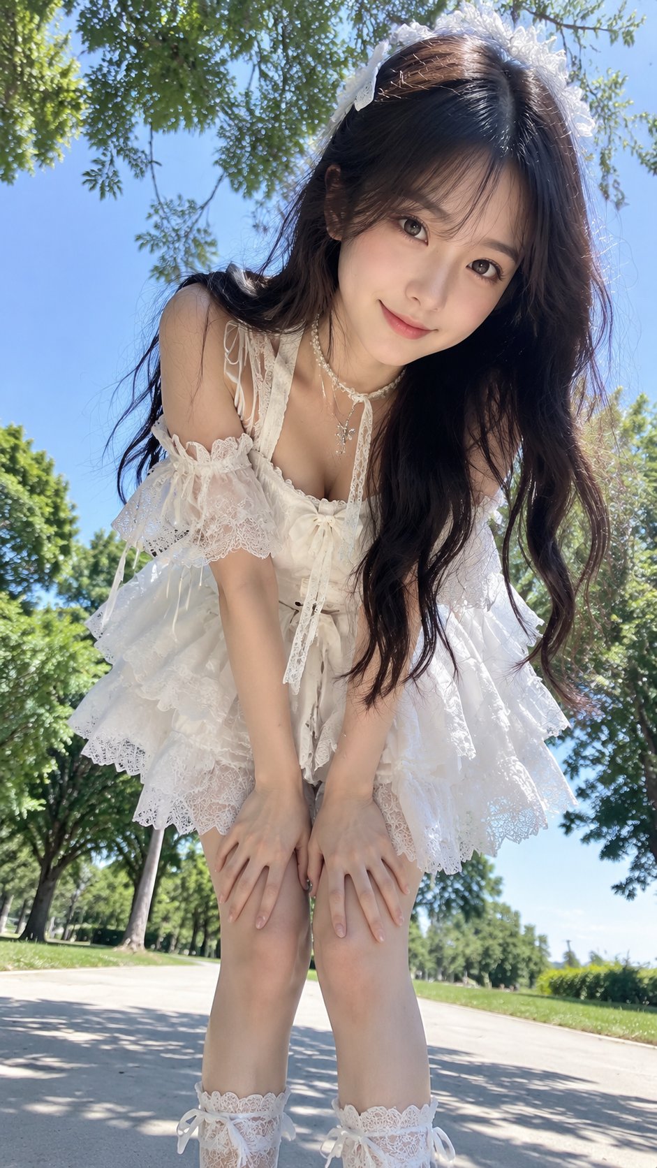 Nanobanana Pro 生成 户外低机位前探互动写实人像写真 - AI绘画提示词