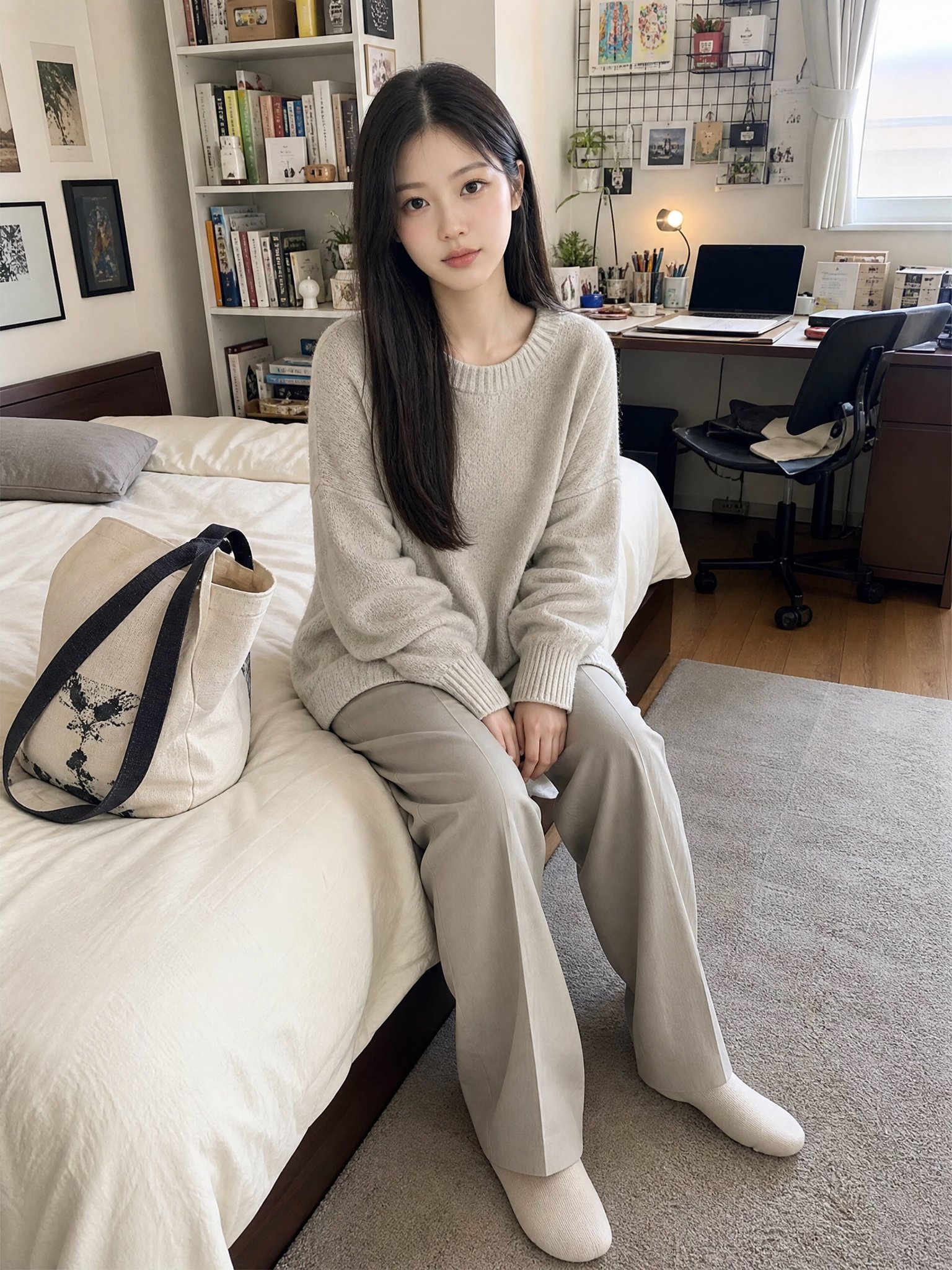 Nanobanana Pro 生成 舒适公寓卧室中的年轻日本女性生活快照 - AI绘画提示词