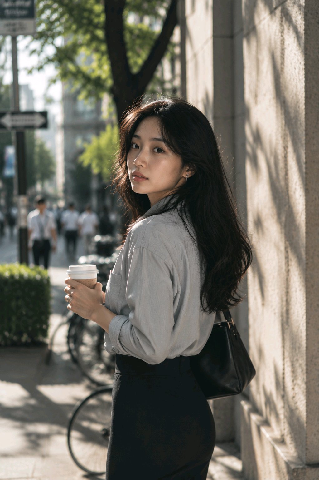 Nanobanana Pro 生成 东京街头持咖啡的优雅亚洲女性 - AI绘画提示词