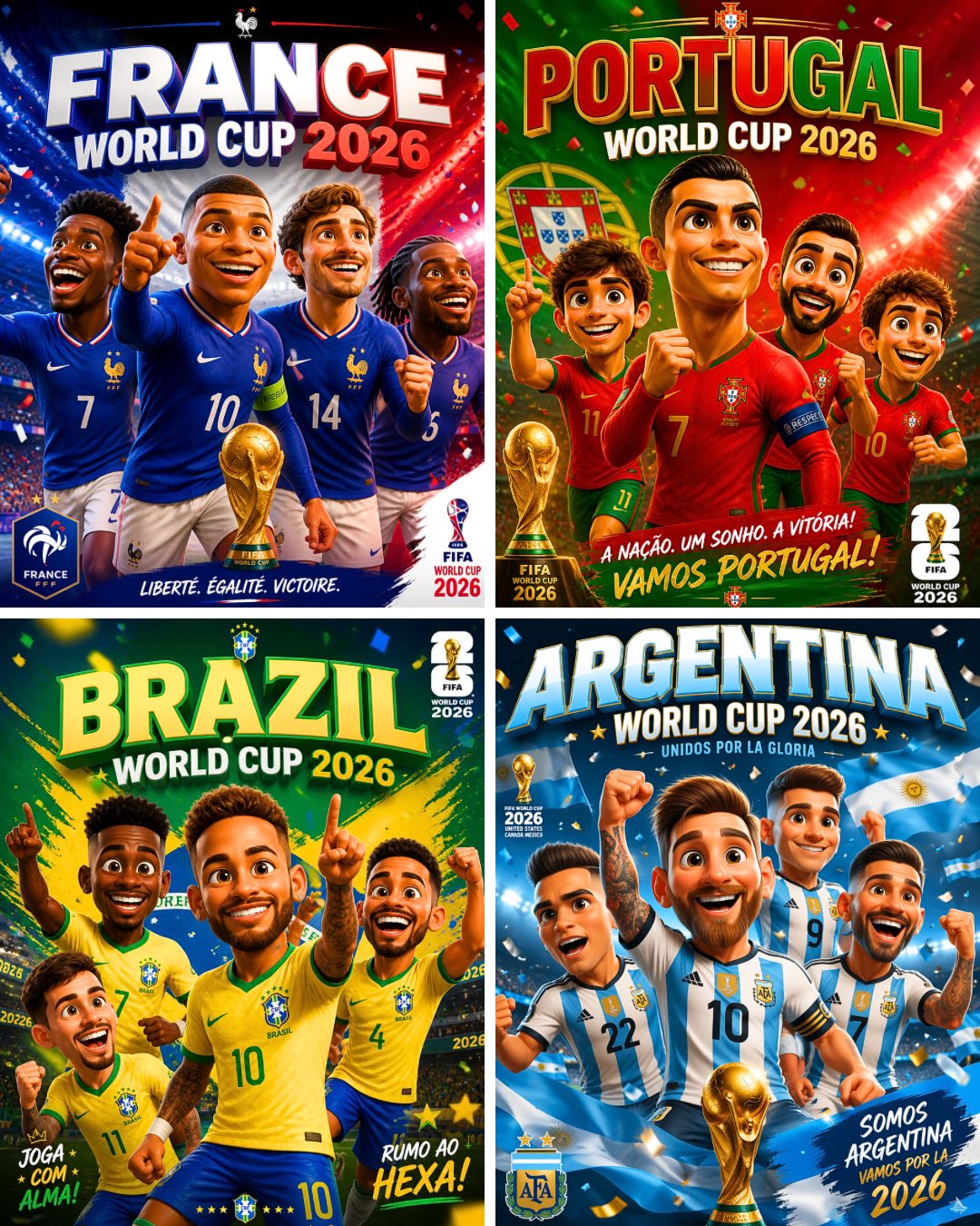 Pixar Style 3D Cgi World Cup 2026 National Team Poster | 2026世界杯国家队皮克斯风格3D漫画海报 2 Nanobanana Pro 生成 2026世界杯国家队皮克斯风格3D漫画海报 - AI绘画提示词