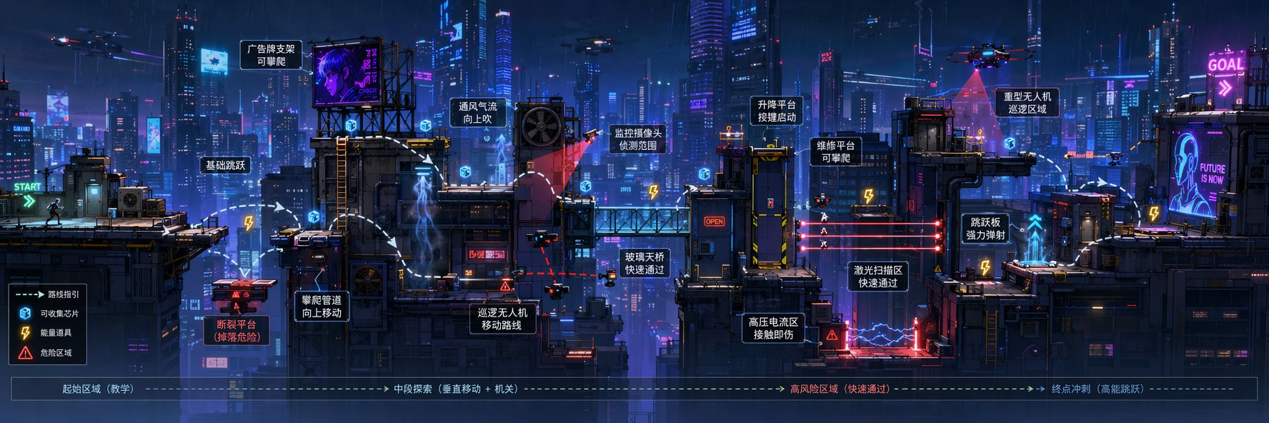 Nanobanana Pro 生成 超宽横版游戏关卡设定图 - AI绘画提示词