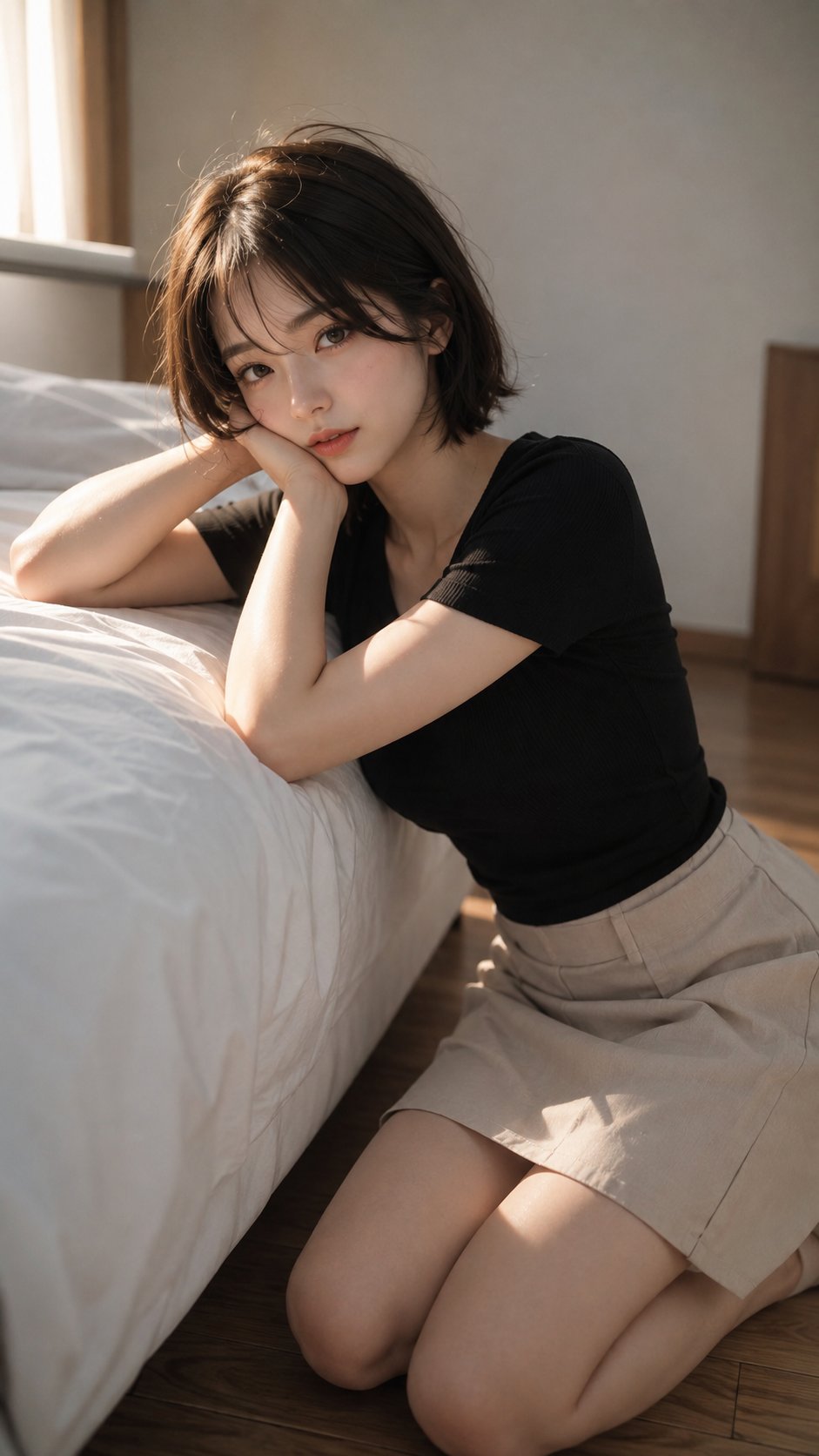 Cinematic Japanese Style Bedroom Portrait East Asian Woman | 电影感日系卧室东亚女性肖像 2 Nanobanana Pro 生成 电影感日系卧室东亚女性肖像 - AI绘画提示词