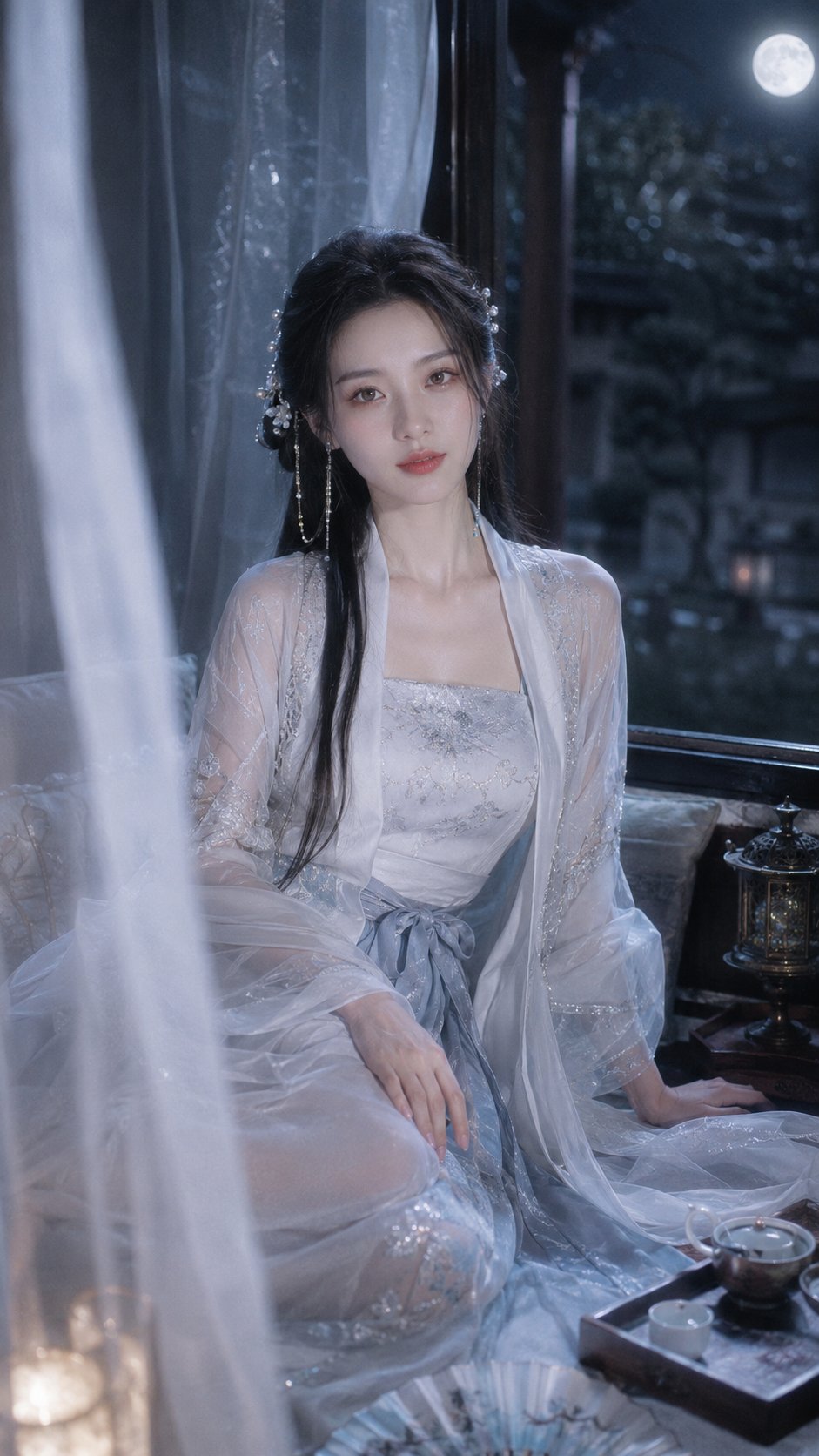 Nanobanana Pro 生成 电影感月夜国风汉服人像摄影 - AI绘画提示词