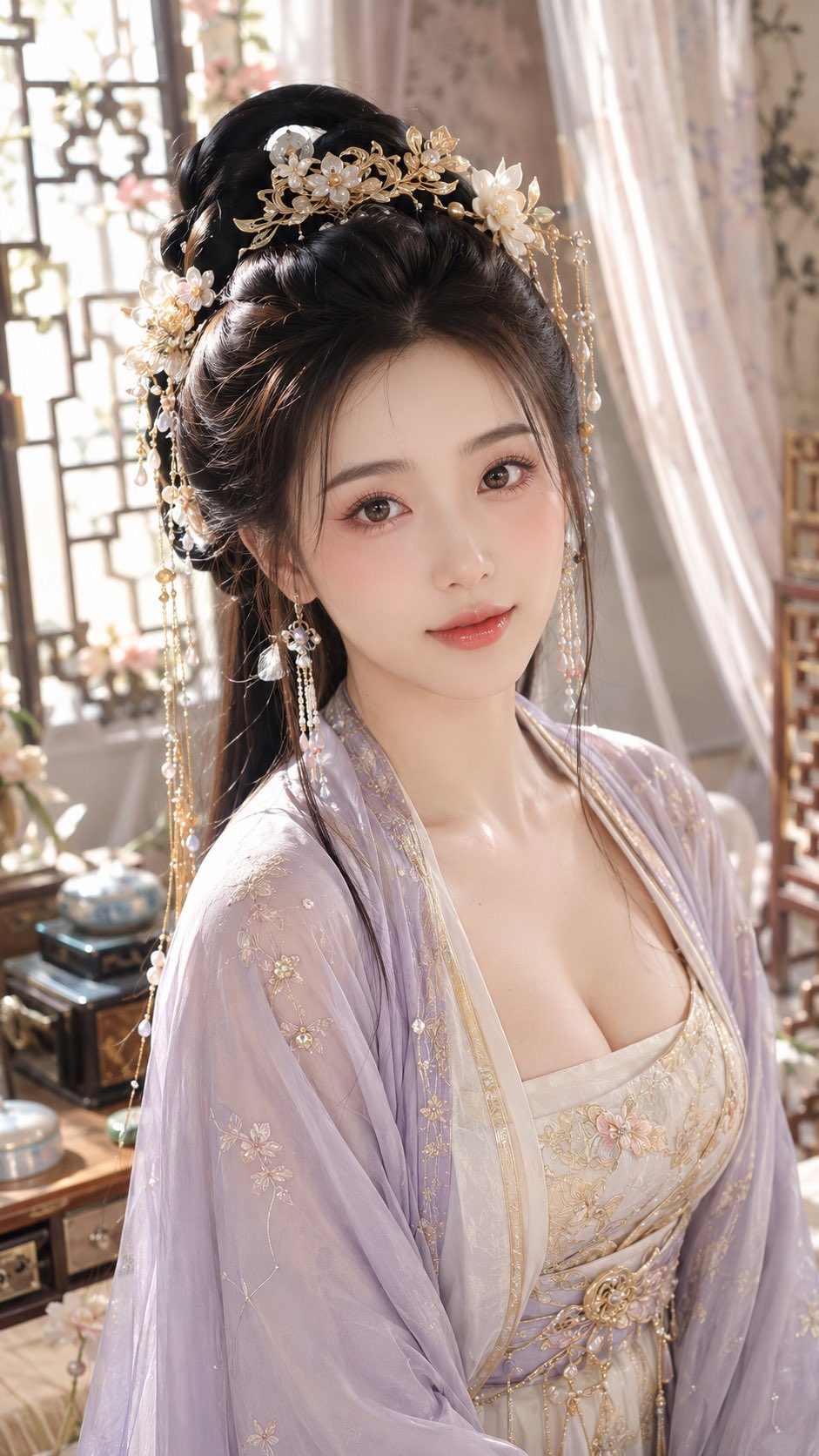 Nanobanana Pro 生成 古风贵女明艳水光美妆特写 - AI绘画提示词