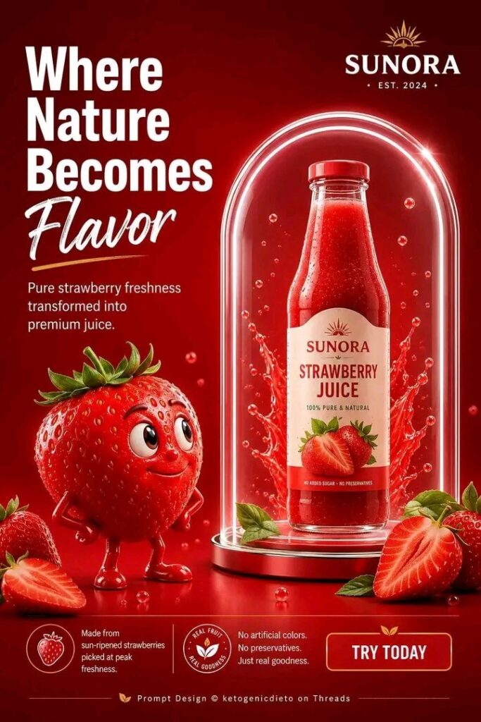 Nanobanana Pro 生成 高端果汁品牌商业广告设计 - AI绘画提示词
