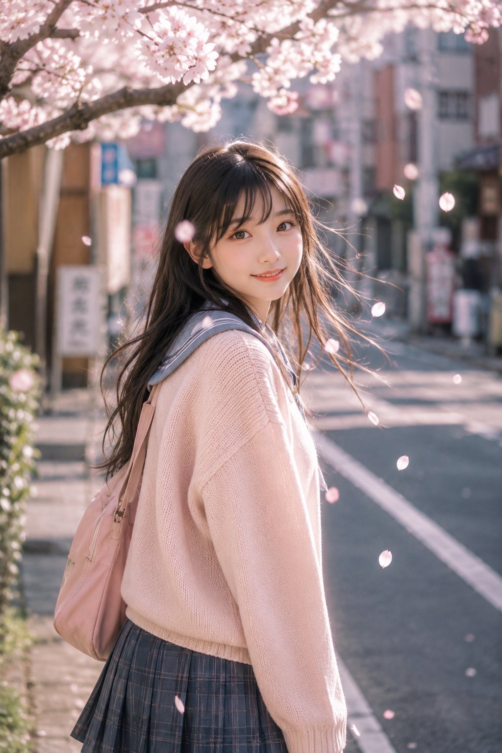 Nanobanana Pro 生成 樱花季东京街头可爱日本少女 - AI绘画提示词
