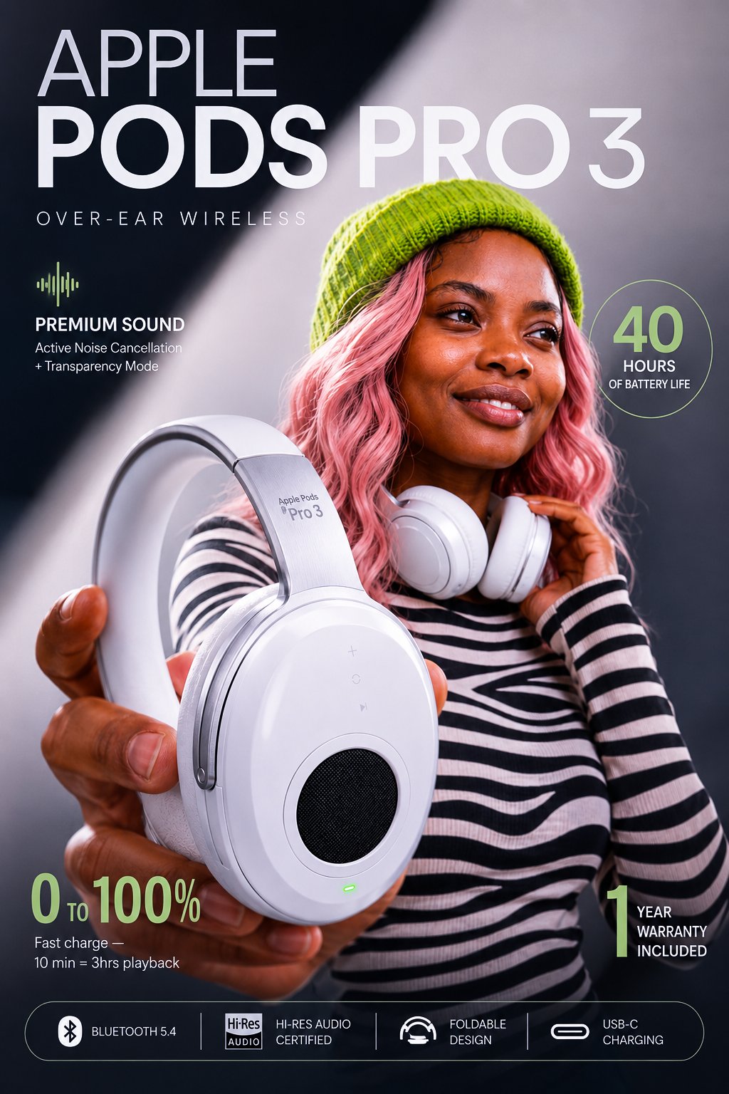 Nanobanana Pro 生成 苹果PodsPro3电商产品海报 - AI绘画提示词
