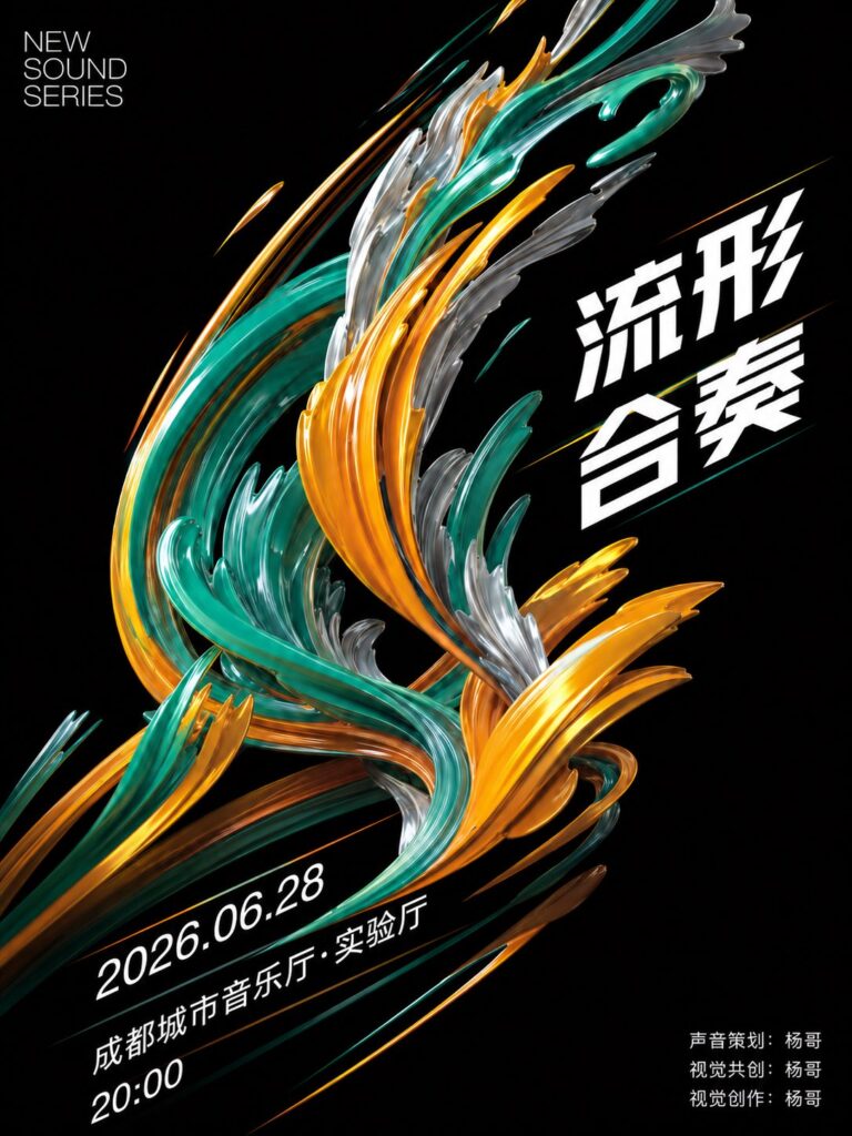 Nanobanana Pro 生成 实验音乐3D流体中文活动海报 - AI绘画提示词