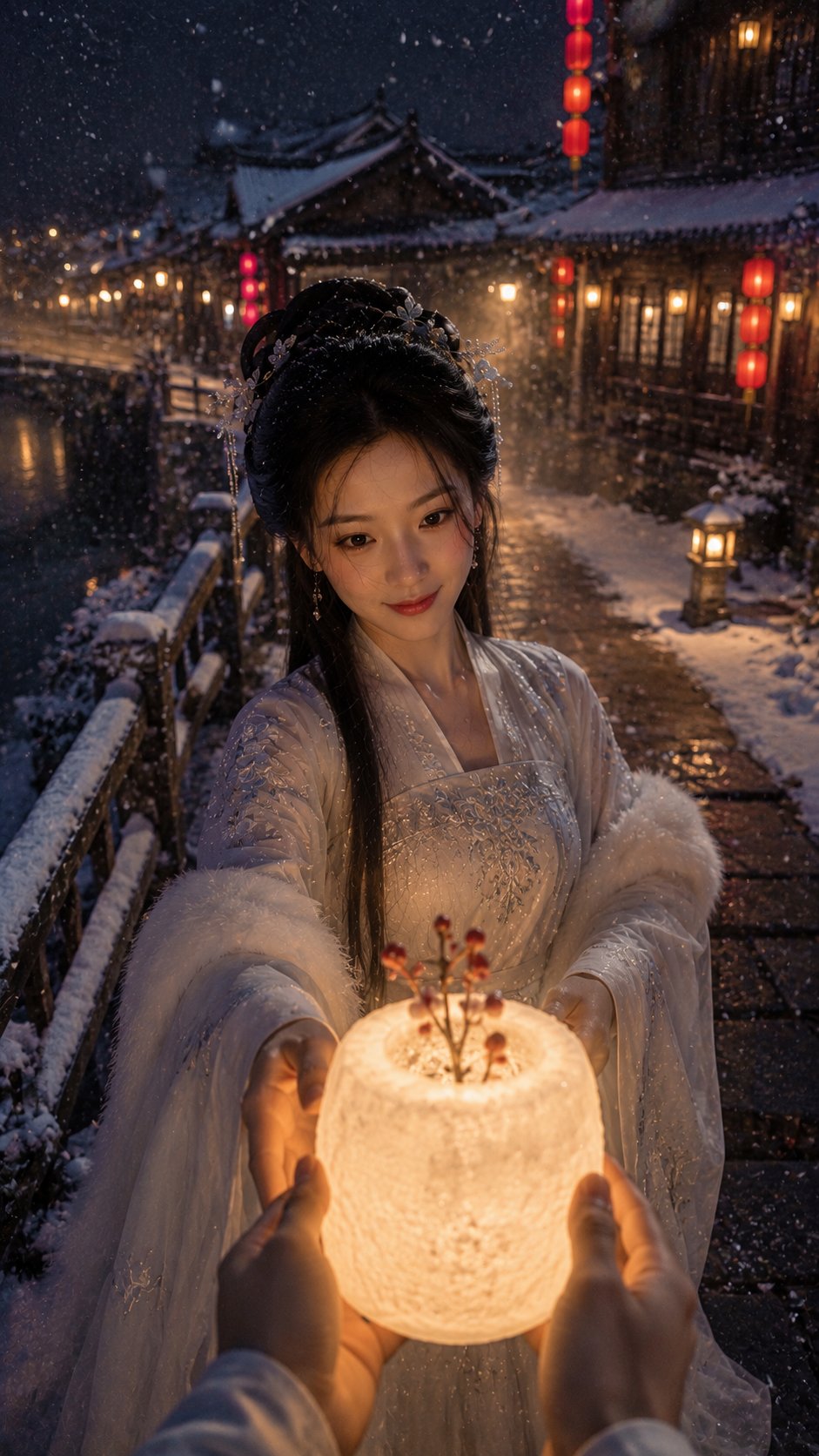 Nanobanana Pro 生成 唯美古风竹林萤火手机视角夜景人像 - AI绘画提示词
