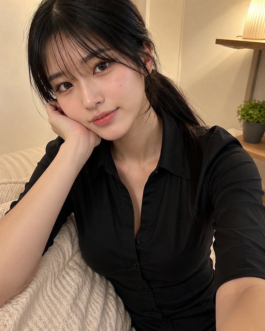 Young Japanese Girl School Uniform Smartphone Selfie | 日系少女校服低马尾居家手机自拍 2 Nanobanana Pro 生成 日系少女校服低马尾居家手机自拍 - AI绘画提示词