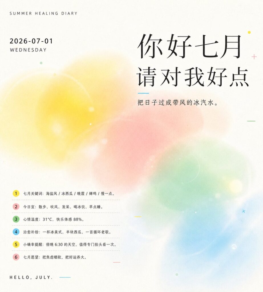Diffused Light Negative Space Summer Daily Sign Design | 扩散光感信息留白视觉设计夏日日签 5 Nanobanana Pro 生成 扩散光感信息留白视觉设计夏日日签 - AI绘画提示词