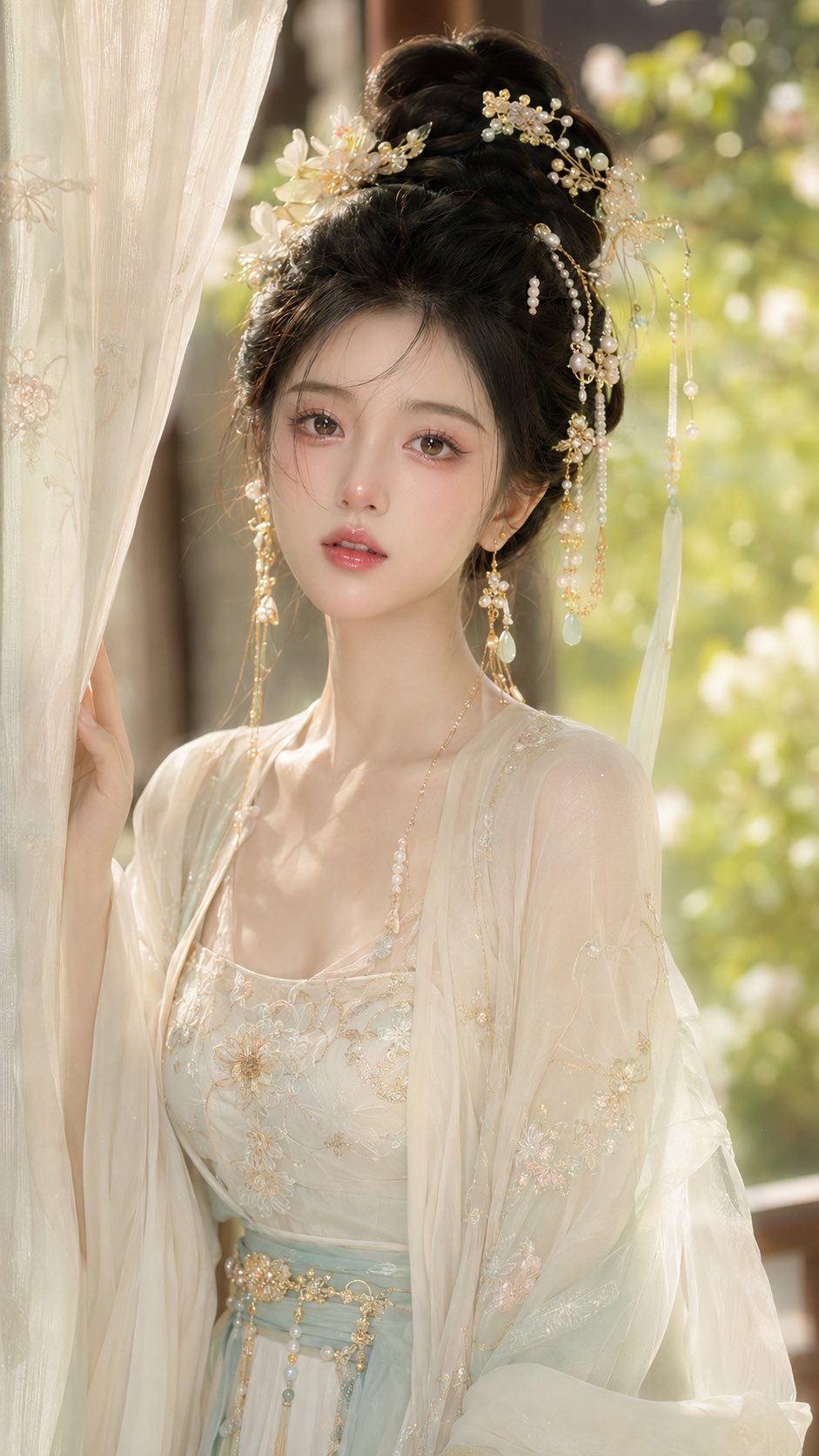 Nanobanana Pro 生成 古风贵女花影水光美妆写真 - AI绘画提示词