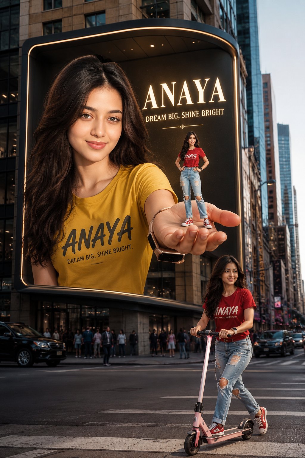 Nanobanana Pro 生成 裸眼3D广告牌与迷你微缩人像创意街拍 - AI绘画提示词