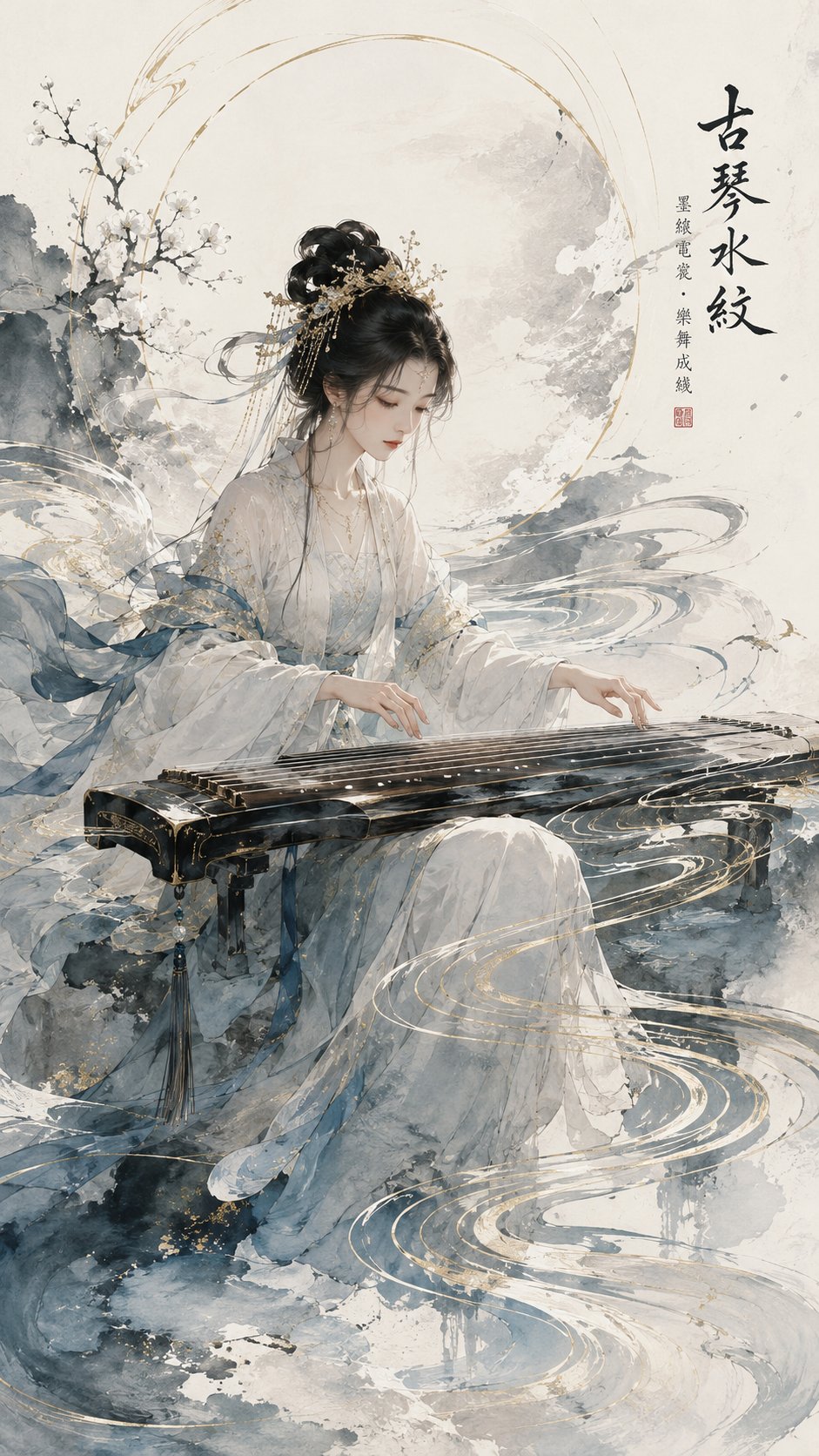 Nanobanana Pro 生成 东方音乐视觉高定水墨插画海报 - AI绘画提示词