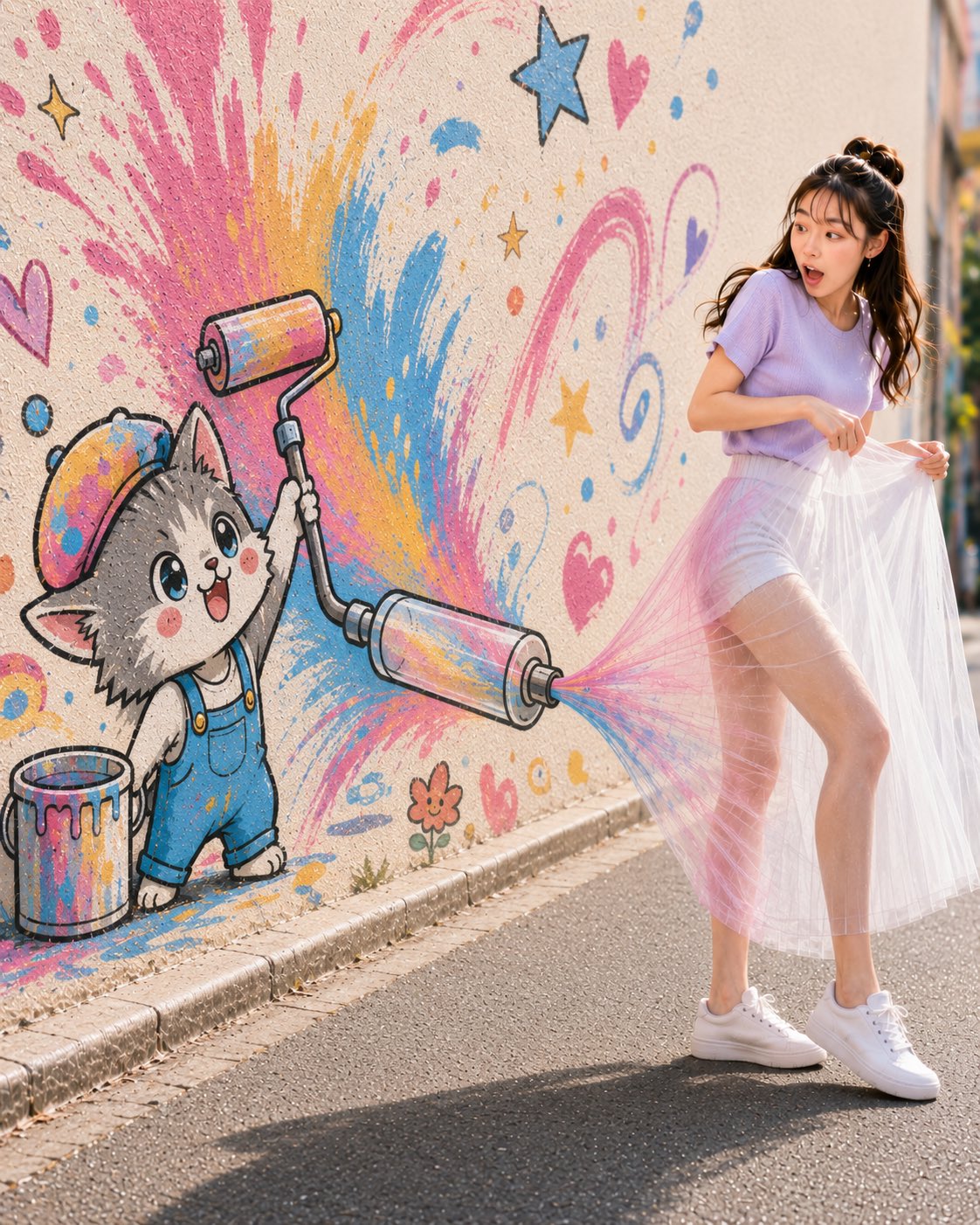 Nanobanana Pro 生成 偷色壁画少女惊愕瞬间 - AI绘画提示词