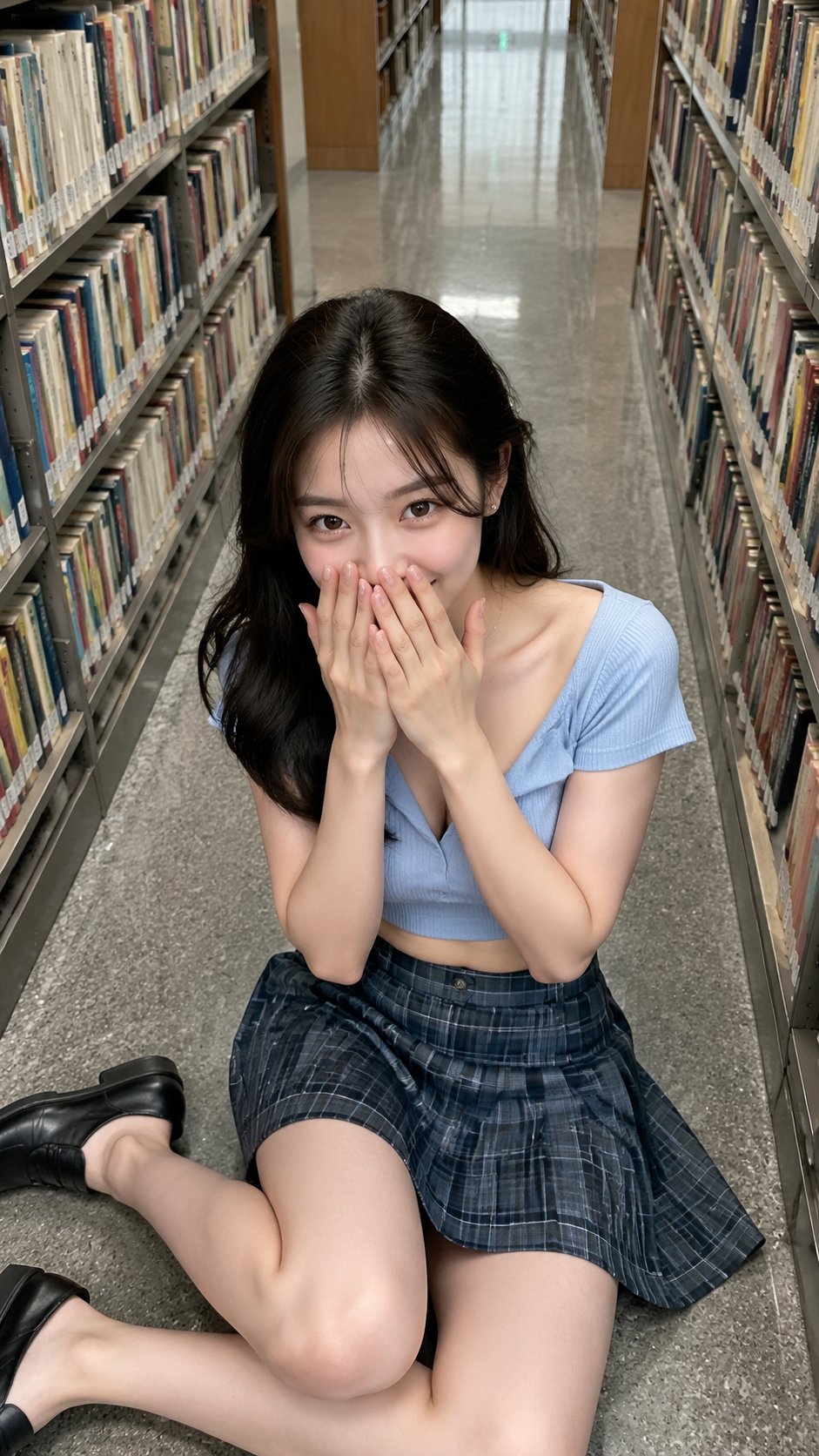 Nanobanana Pro 生成 书店过道东亚女性逼真写真 - AI绘画提示词