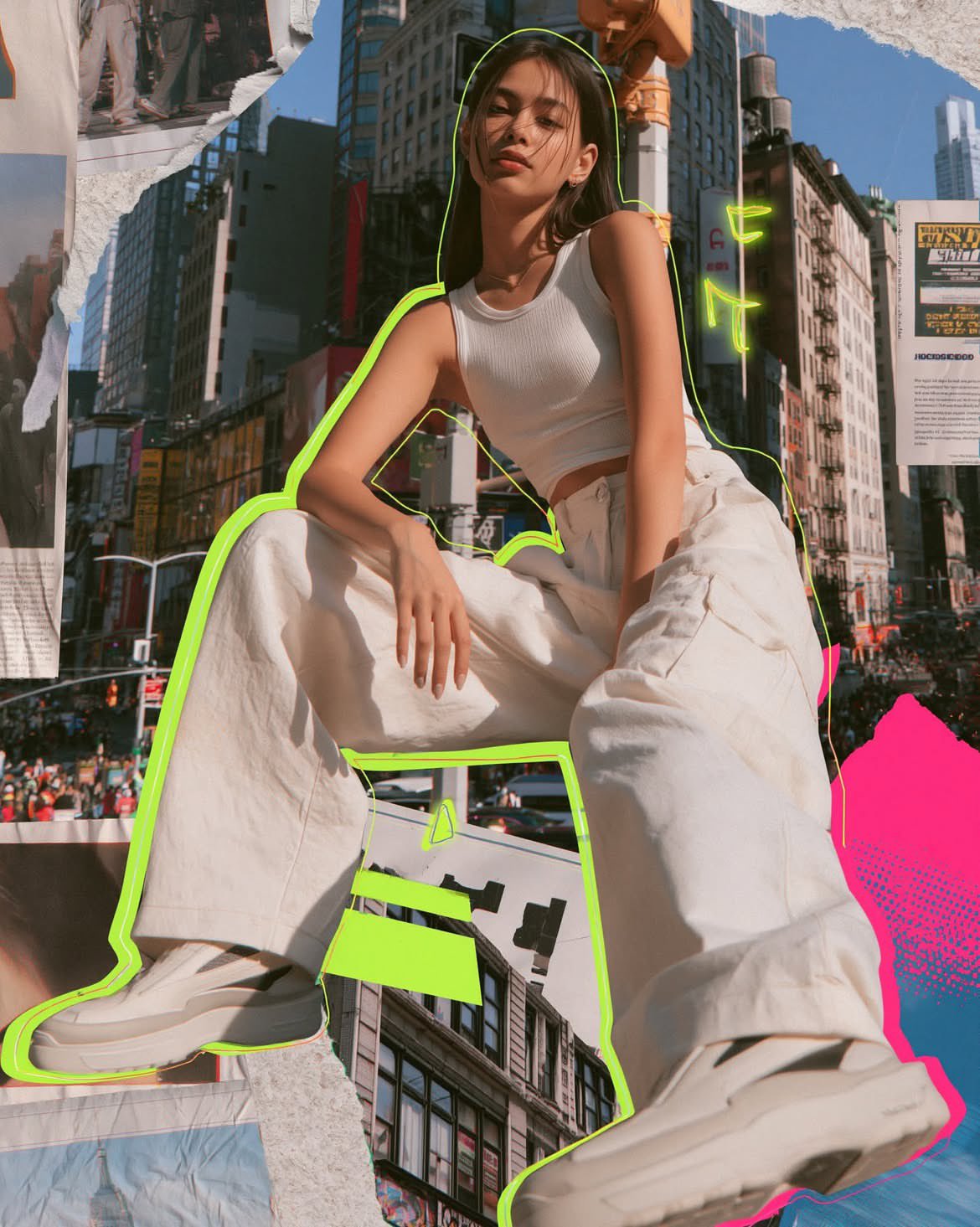 Nanobanana Pro 生成 现代都市酷飒女性混合媒介时尚拼贴 - AI绘画提示词