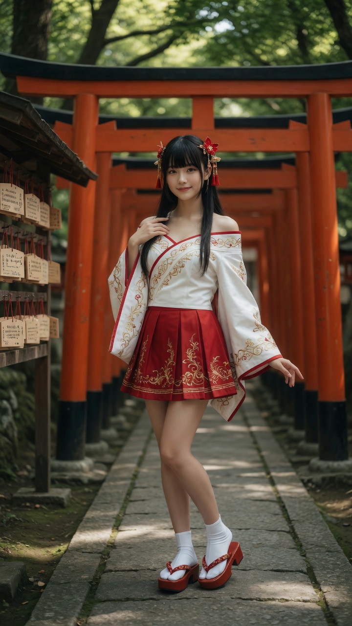 Nanobanana Pro 生成 现代巫女服东亚美女和风神社写真 - AI绘画提示词