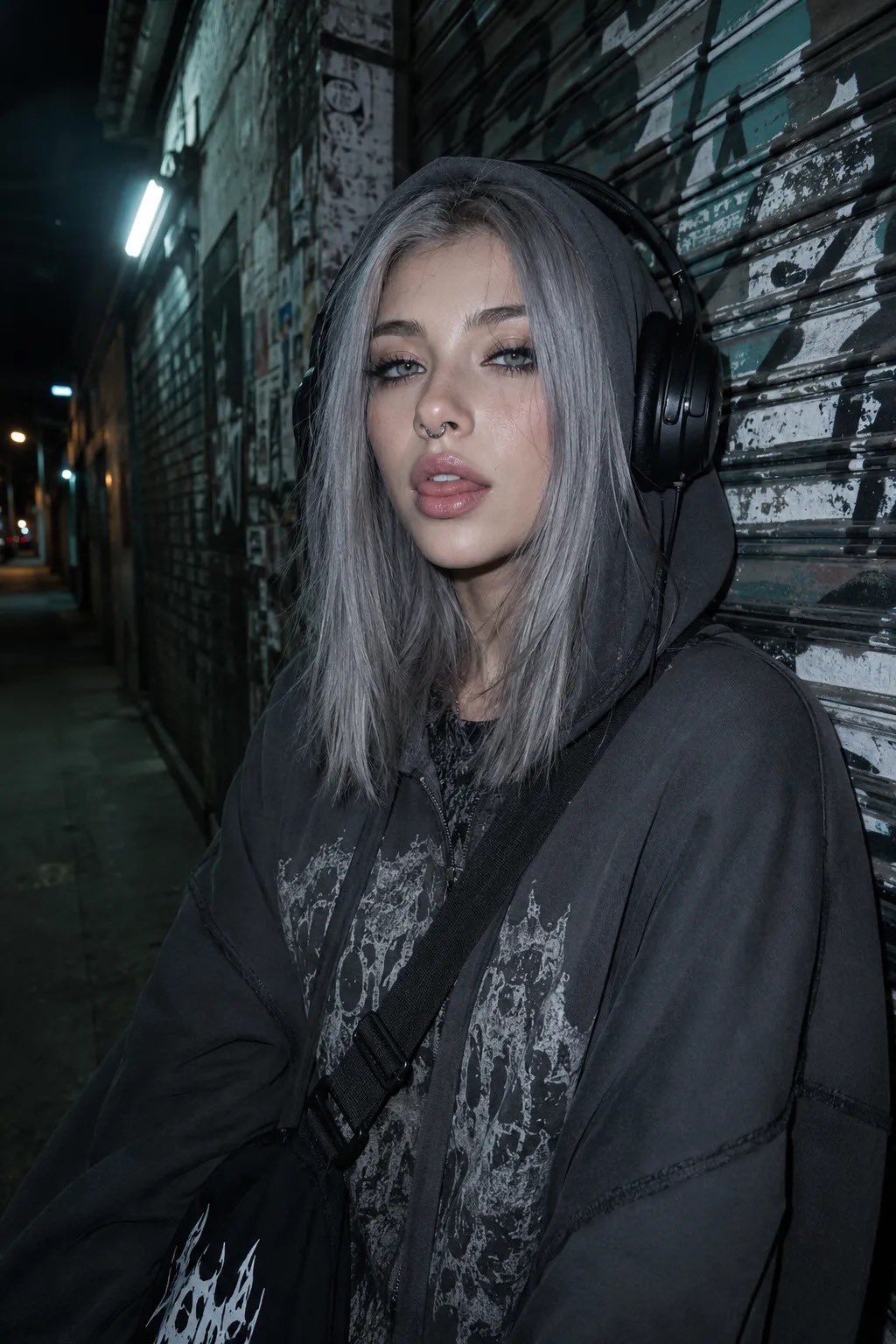 Nanobanana Pro 生成 胶片感深夜都市废土风少女摄影 - AI绘画提示词