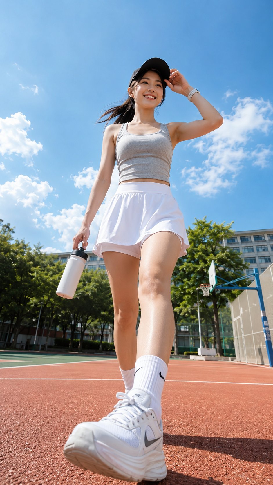 Nanobanana Pro 生成 超高清校园仰拍东亚女大生写真 - AI绘画提示词