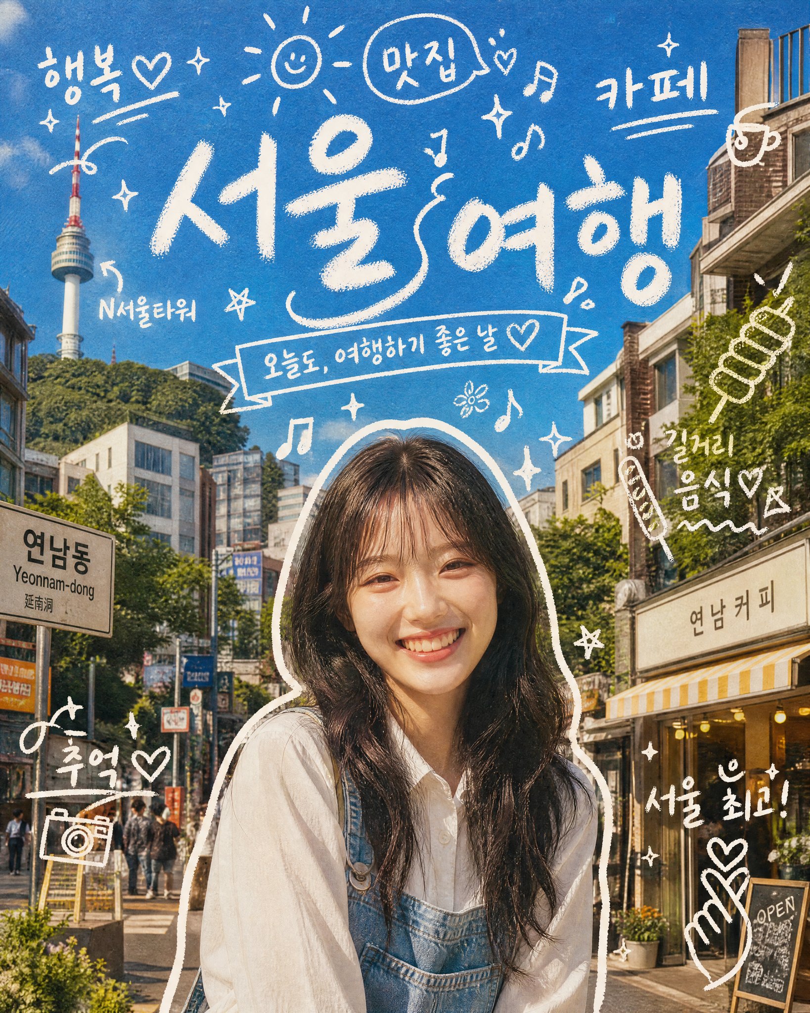 Vibrant Seoul Travel Dynamic Poster Doodle Aesthetic | 充满活力的首尔旅行手绘涂鸦海报 2 Nanobanana Pro 生成 充满活力的首尔旅行手绘涂鸦海报 - AI绘画提示词
