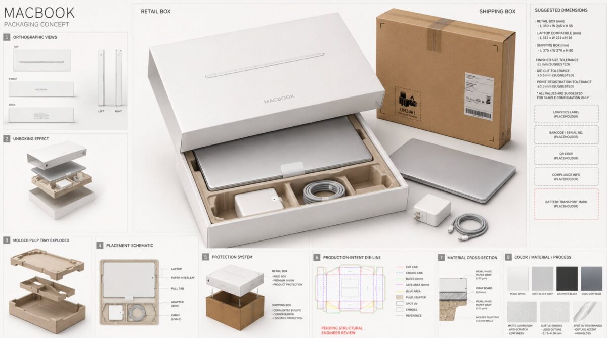 Nanobanana Pro 生成 Apple MacBook 高端包装提案板 - AI绘画提示词