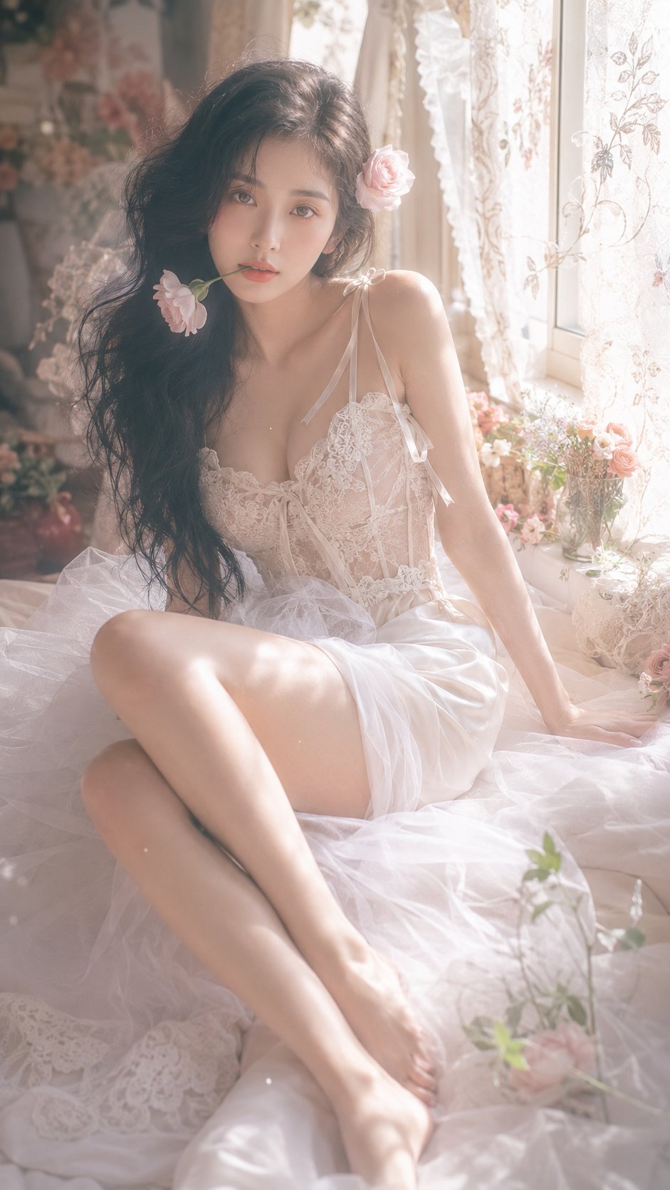 Nanobanana Pro 生成 梦幻复古窗边东亚女性人像写真 - AI绘画提示词