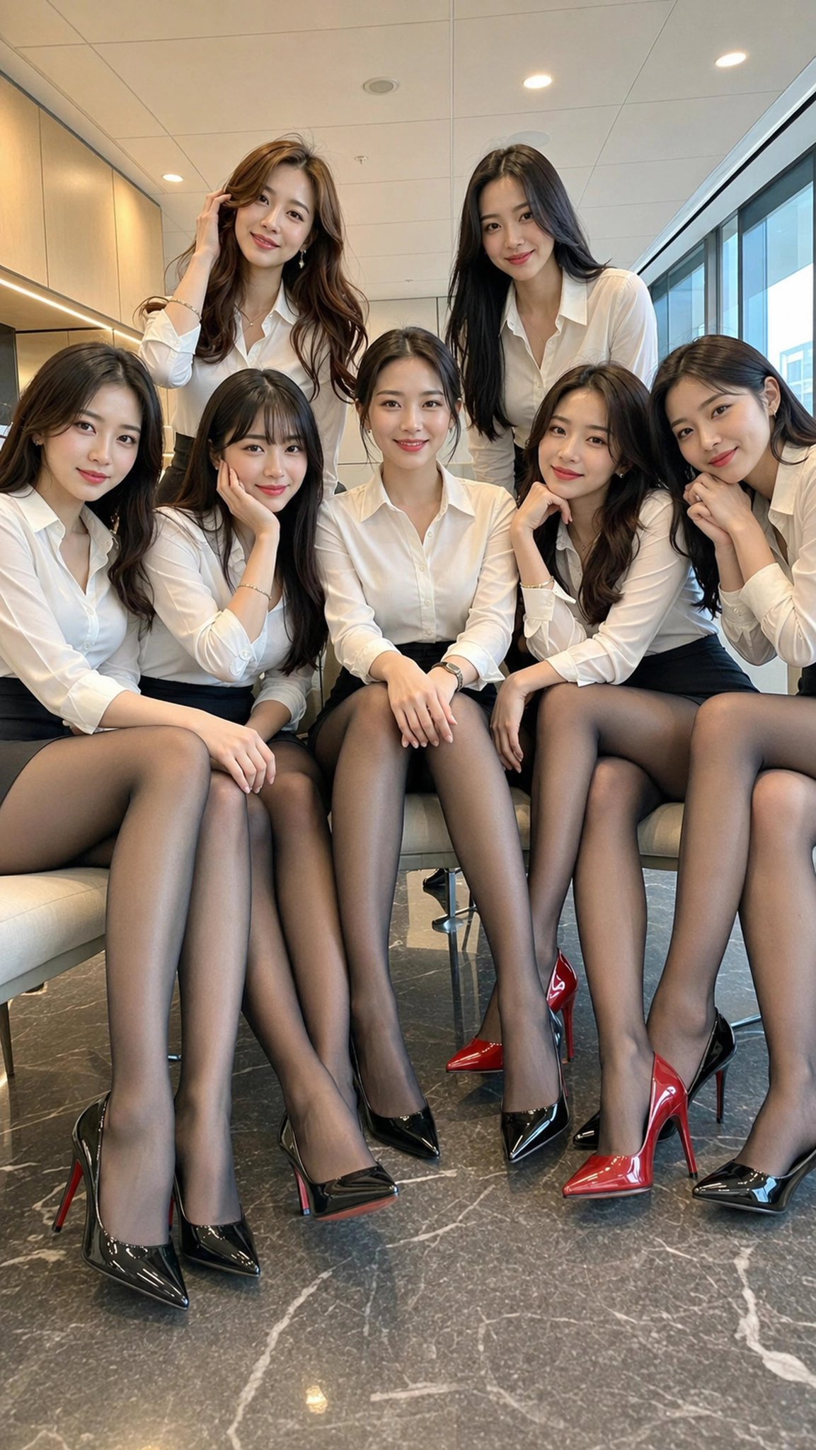 Nanobanana Pro 生成 现代办公室七人职场女性合影写实提示词 - AI绘画提示词
