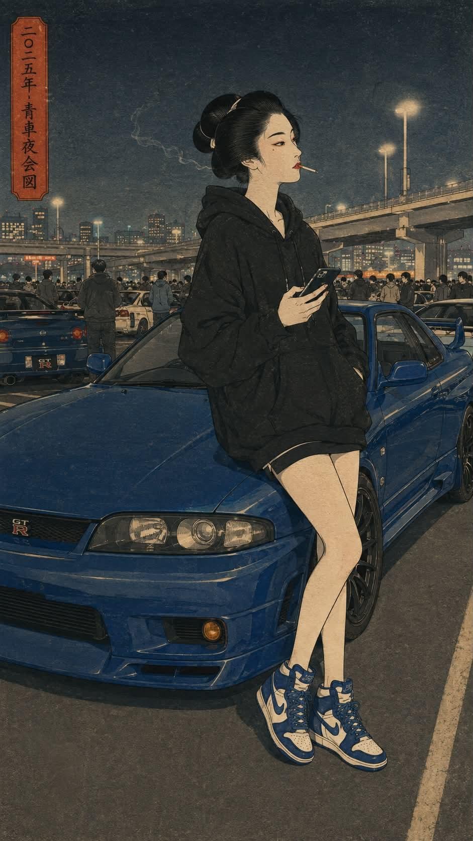 Nanobanana Pro 生成 90年代复古漫风日本街头本田跑车 - AI绘画提示词