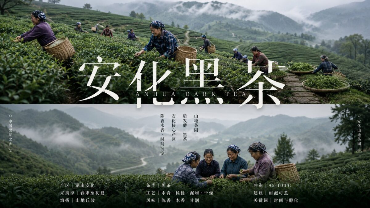 Nanobanana Pro 生成 安化黑茶采茶园双段叙事排版摄影 - AI绘画提示词