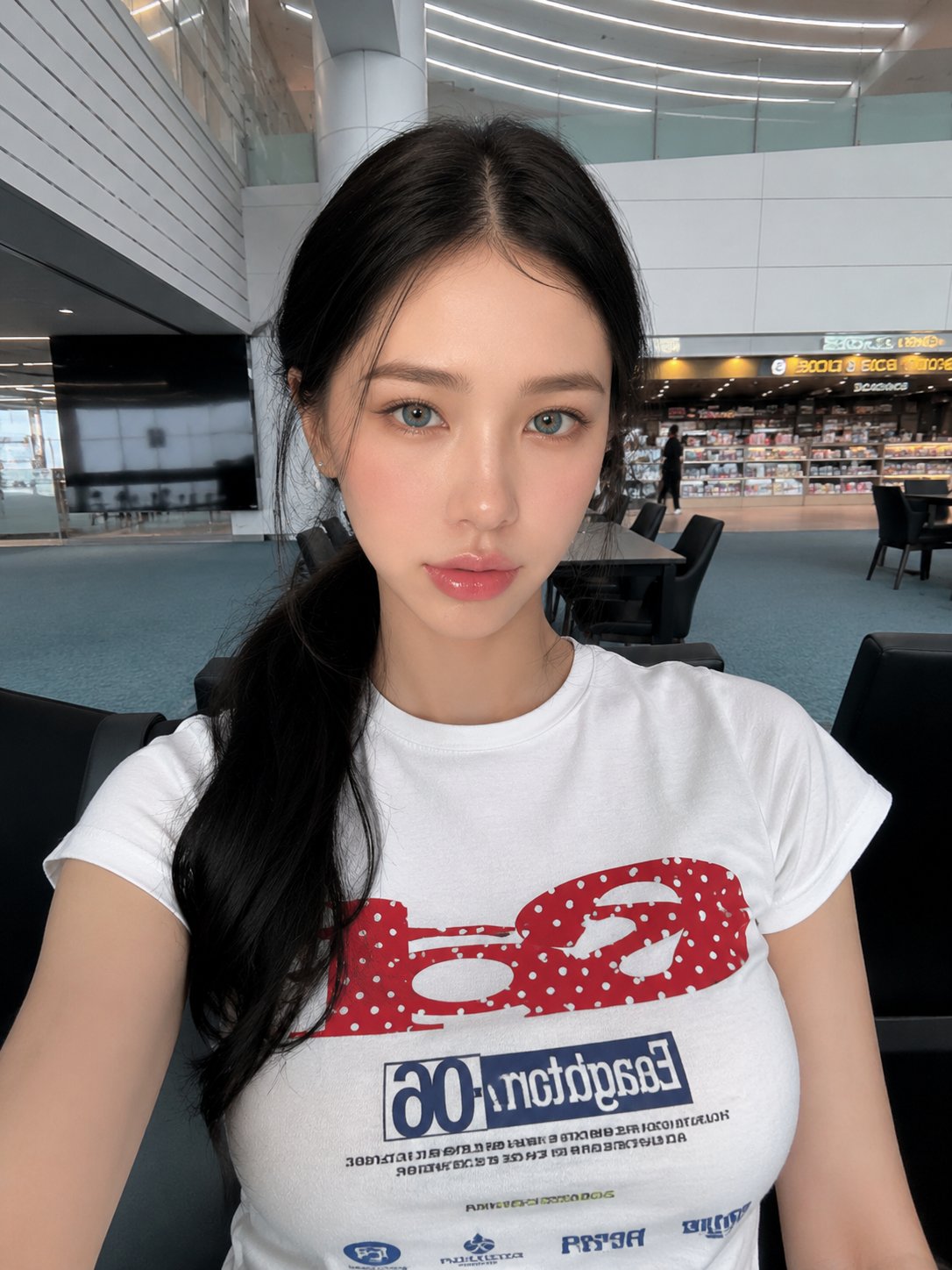 Nanobanana Pro 生成 现代机场写实东亚女性生活自拍 - AI绘画提示词