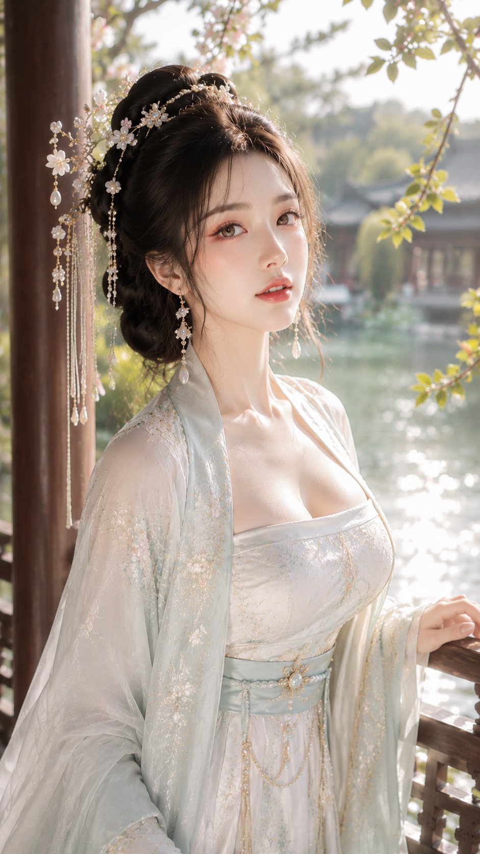 Nanobanana Pro 生成 古风贵女湖畔水榭清润水光写真 - AI绘画提示词