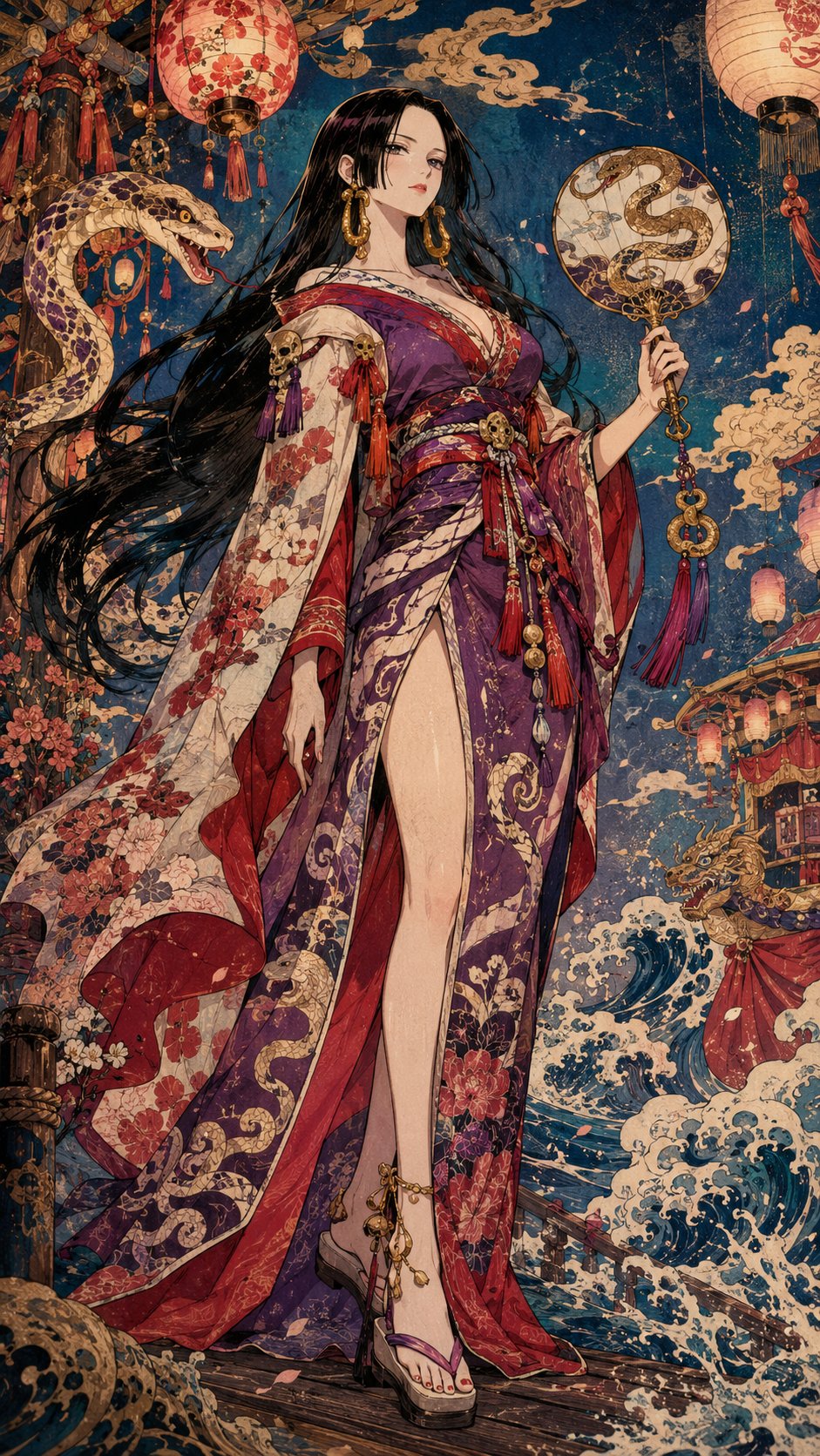 Nanobanana Pro 生成 海贼王女性角色夏日祭典浮世绘插画 - AI绘画提示词