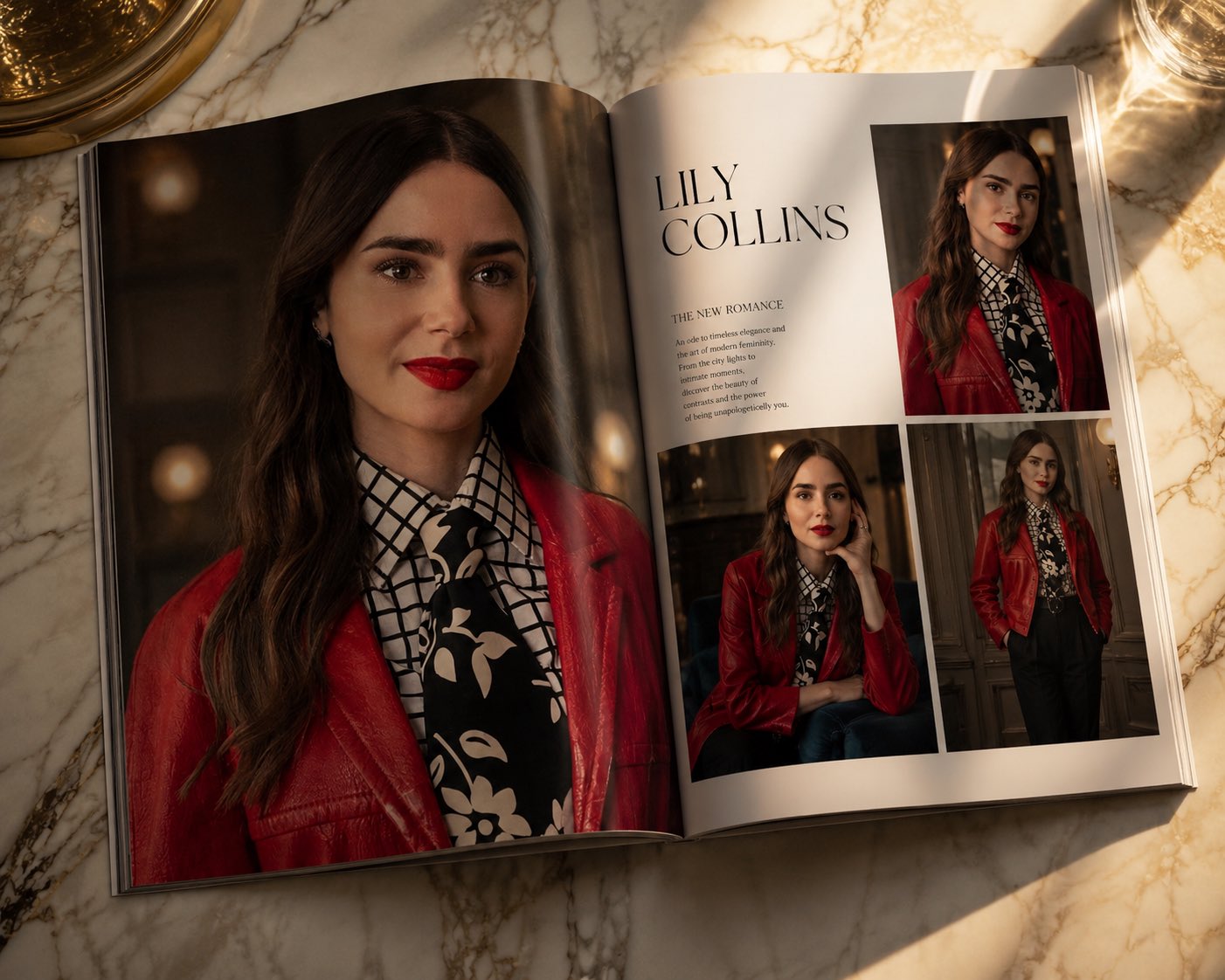 Luxury Fashion Magazine Editorial Layout Marble Table | 大理石桌上的奢华时尚杂志排版 2 Nanobanana Pro 生成 大理石桌上的奢华时尚杂志排版 - AI绘画提示词