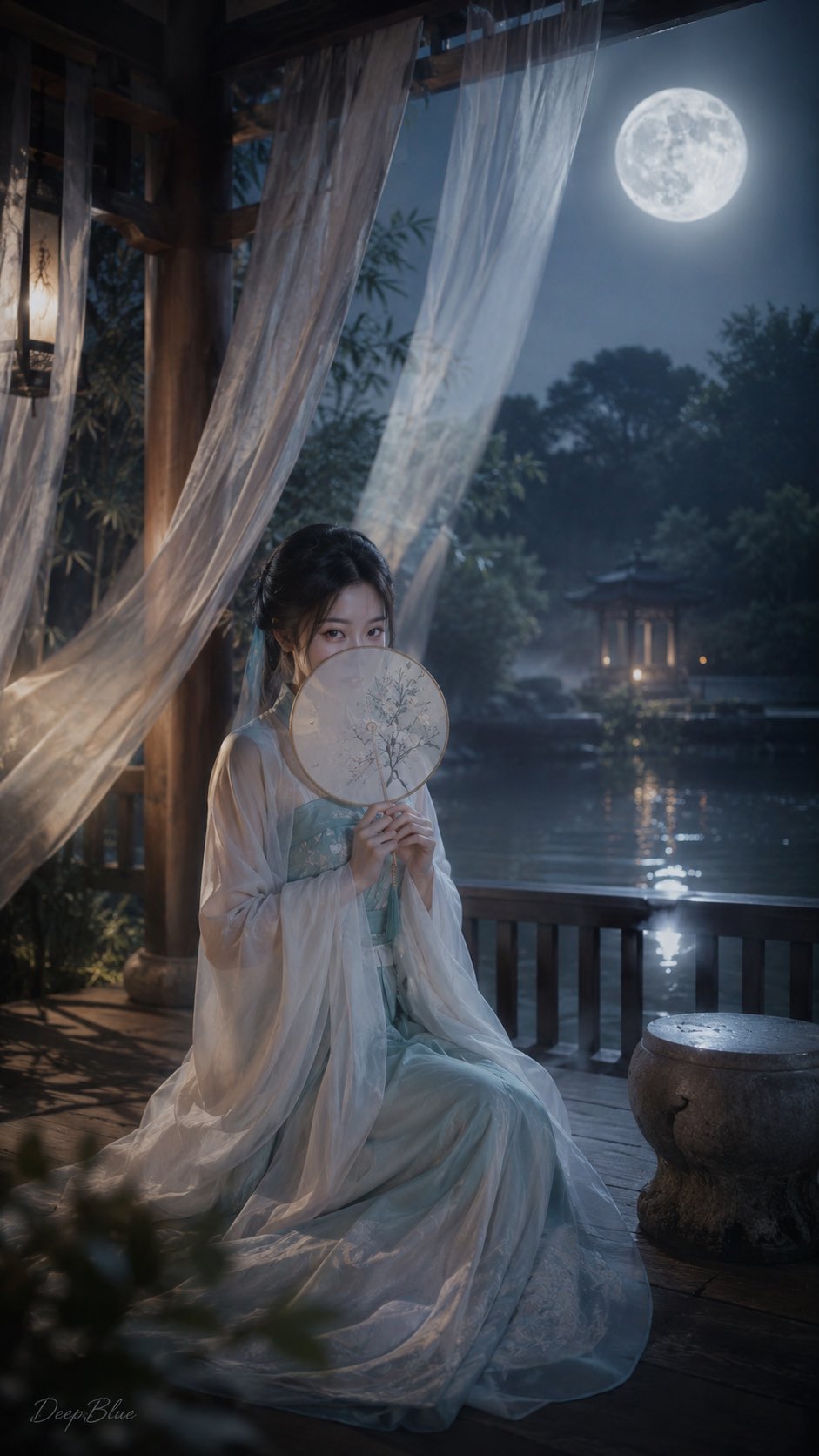 Nanobanana Pro 生成 月夜亭台宋制汉服韩系美女 - AI绘画提示词