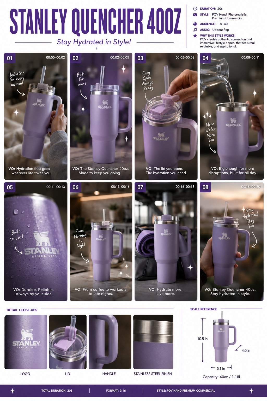 Nanobanana Pro 生成 豪华Stanley水杯广告分镜脚本 - AI绘画提示词