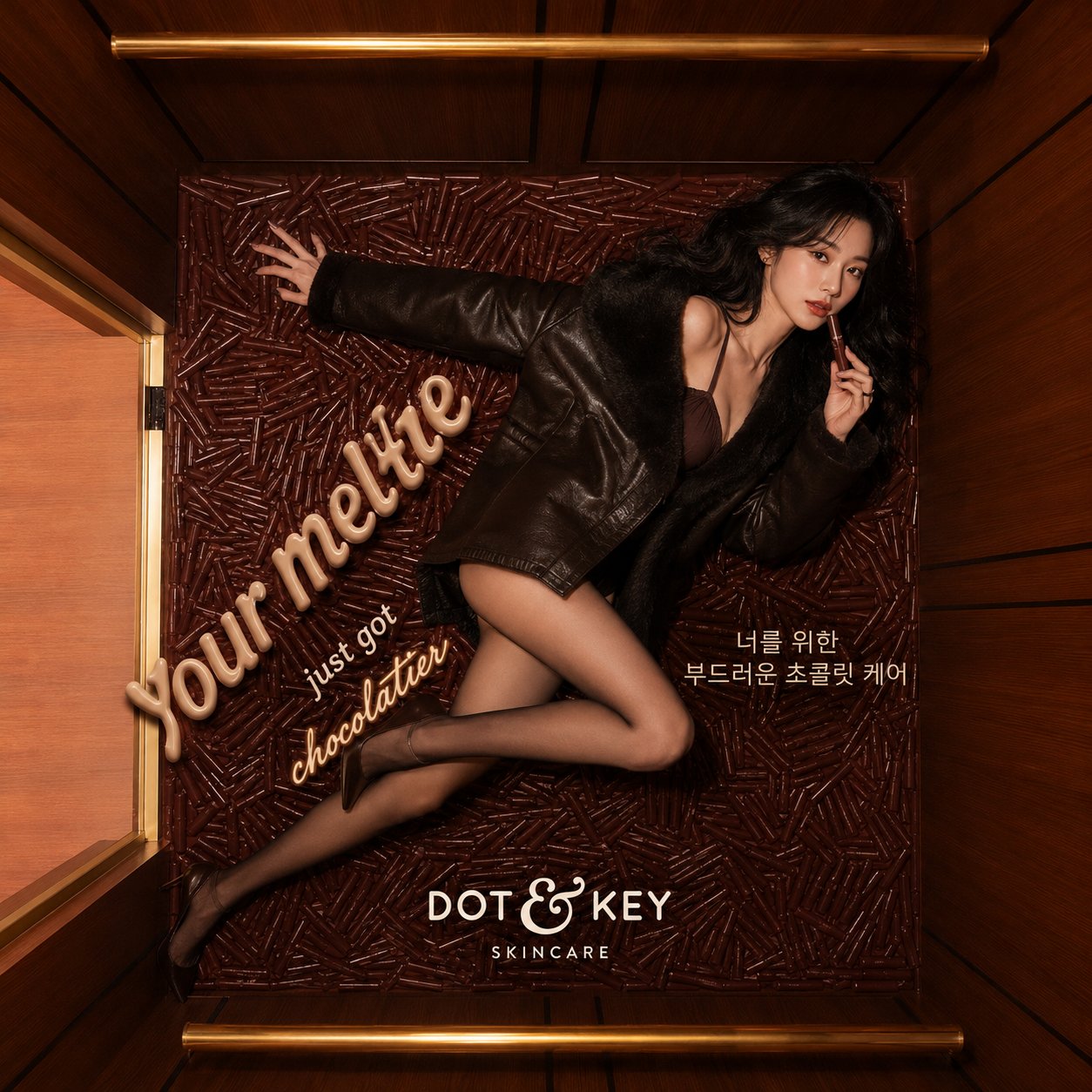 Luxury Korean Beauty Chocolate Campaign Editorial | 奢华巧克力风韩国美妆时尚大片 2 Nanobanana Pro 生成 奢华巧克力风韩国美妆时尚大片 - AI绘画提示词