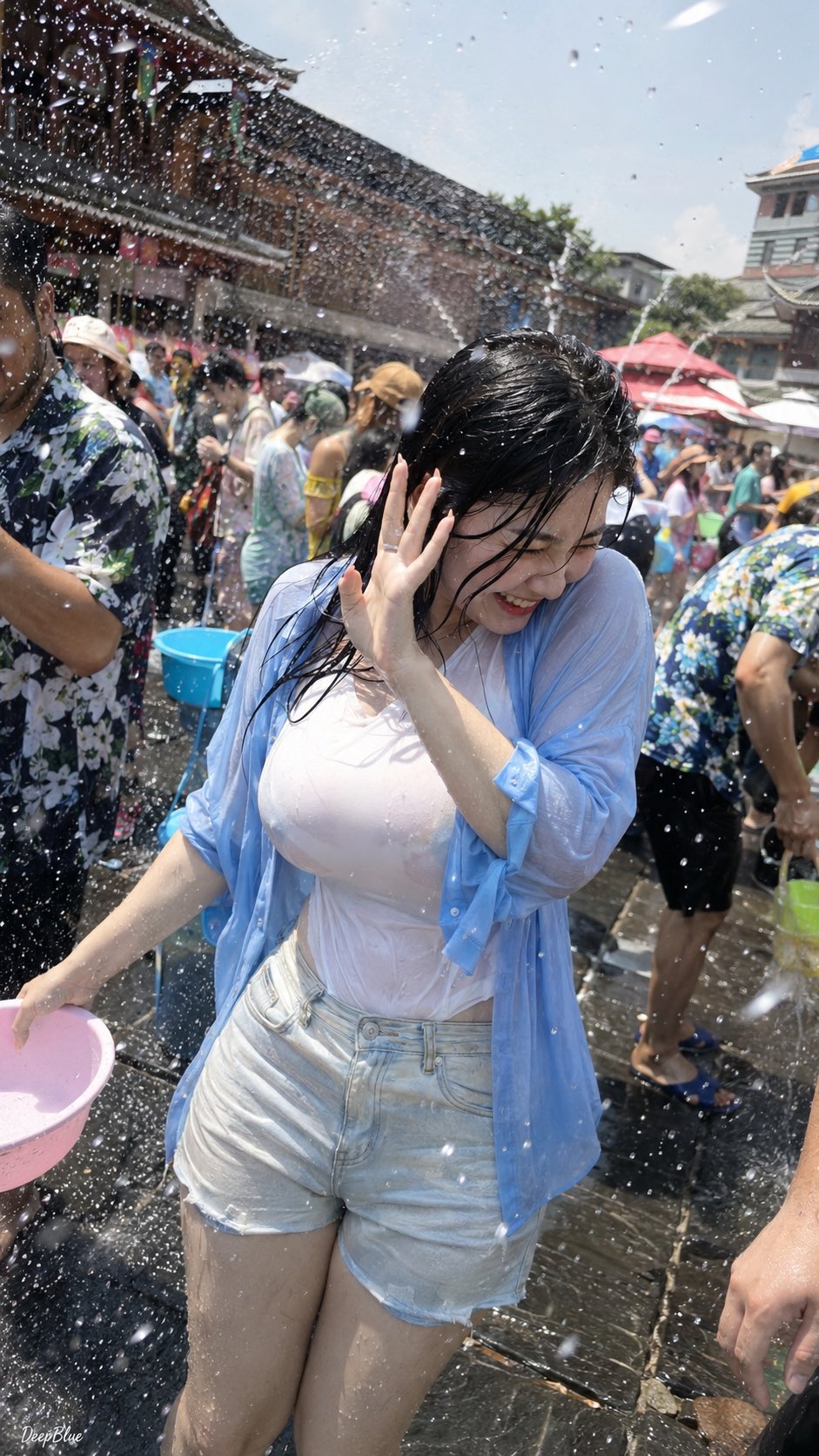 Iphone Candid East Asian Woman Water Festival | 泼水节iPhone抓拍东亚丰满女性人像 2 Nanobanana Pro 生成 泼水节iPhone抓拍东亚丰满女性人像 - AI绘画提示词