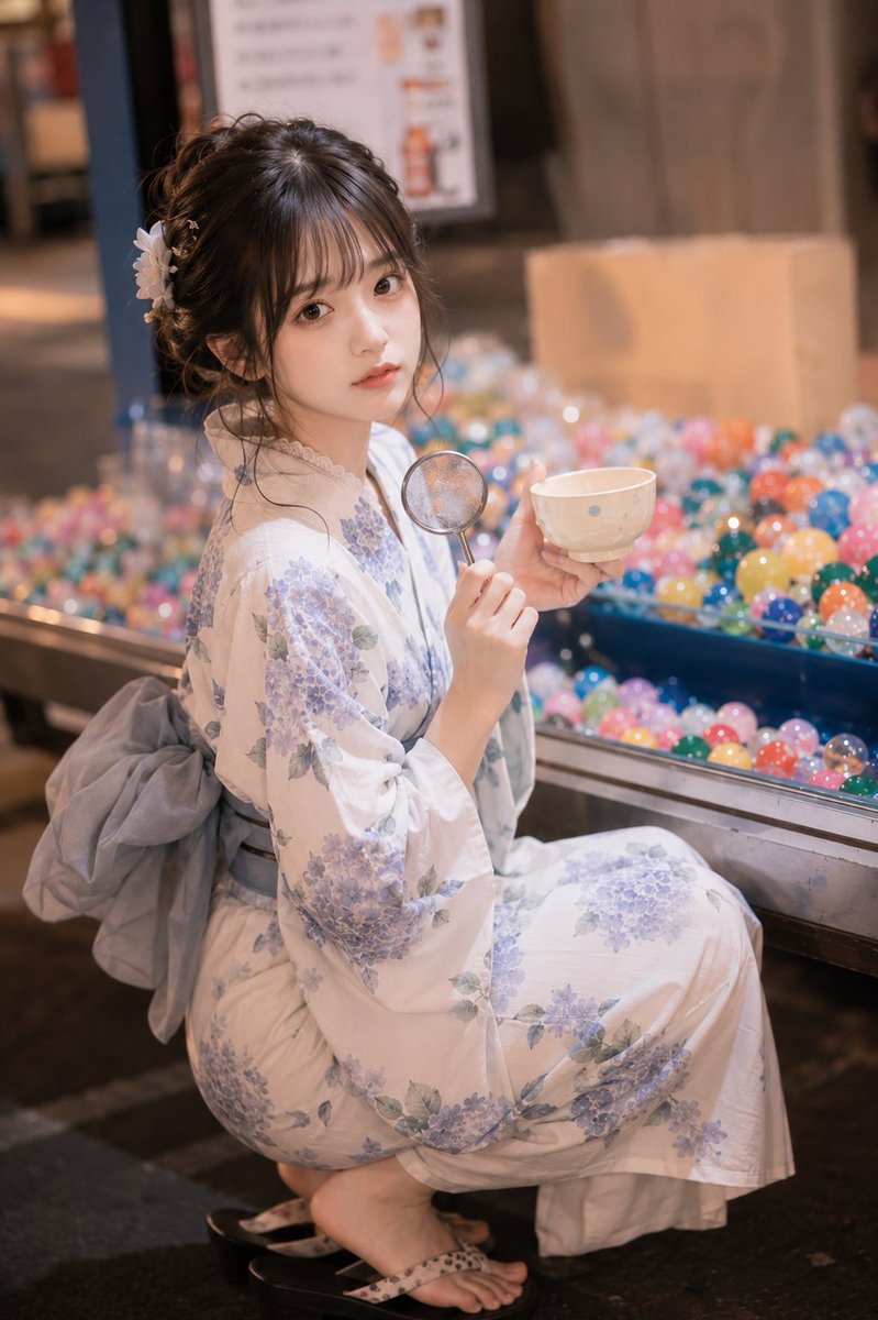 Nanobanana Pro 生成 捞起夏色夏日祭水气球浴衣少女 - AI绘画提示词