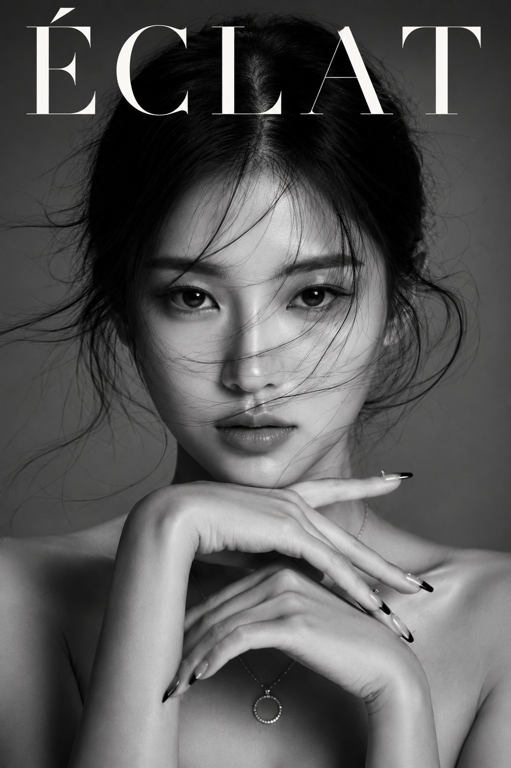 Nanobanana Pro 生成 奢华黑白韩系杂志美容人像 - AI绘画提示词