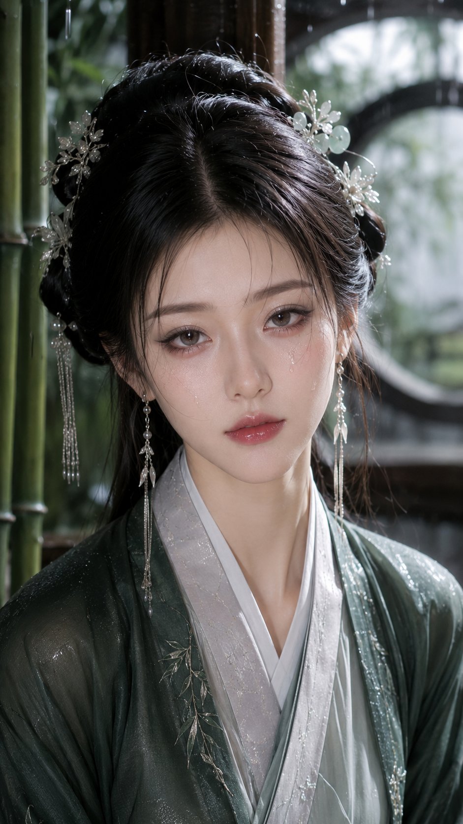 Nanobanana Pro 生成 古风江南雨夜贵女美妆特写真实摄影 - AI绘画提示词