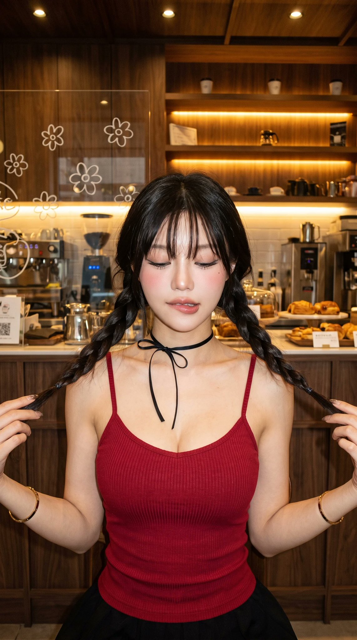 Nanobanana Pro 生成 日系可爱韩系软妹风咖啡馆少女肖像 - AI绘画提示词