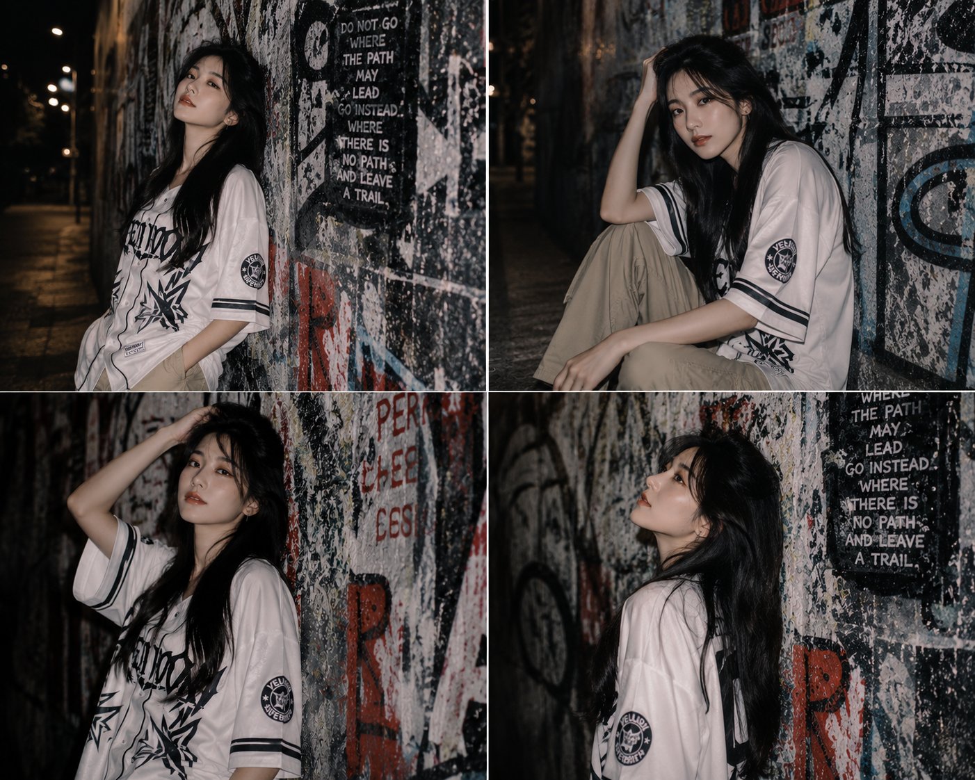 Cinematic Street Style East Asian Woman Graffiti Wall | 涂鸦墙前时尚东亚女性街头电影感人像 2 Nanobanana Pro 生成 涂鸦墙前时尚东亚女性街头电影感人像 - AI绘画提示词
