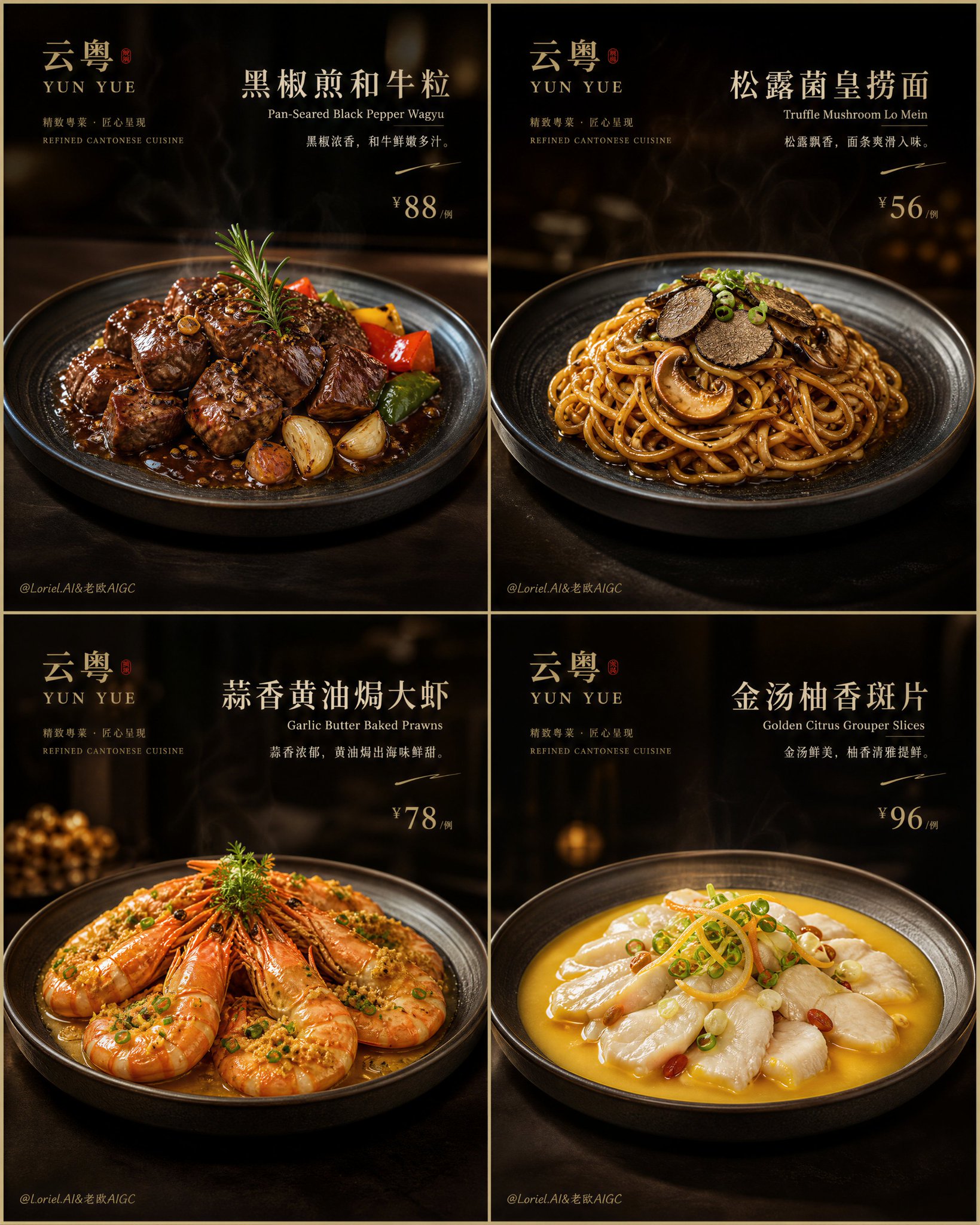 Ultra Premium Western Dining 4 Panel Poster | 顶级西餐品牌四宫格宣传海报 2 Nanobanana Pro 生成 顶级西餐品牌四宫格宣传海报 - AI绘画提示词
