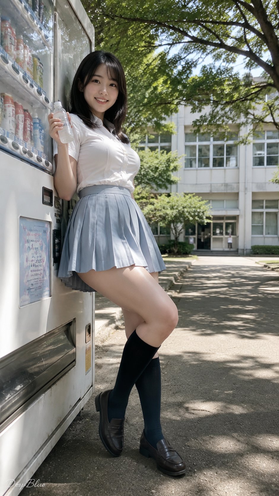 Nanobanana Pro 生成 日本青春纪实摄影自动售货机前的少女 - AI绘画提示词