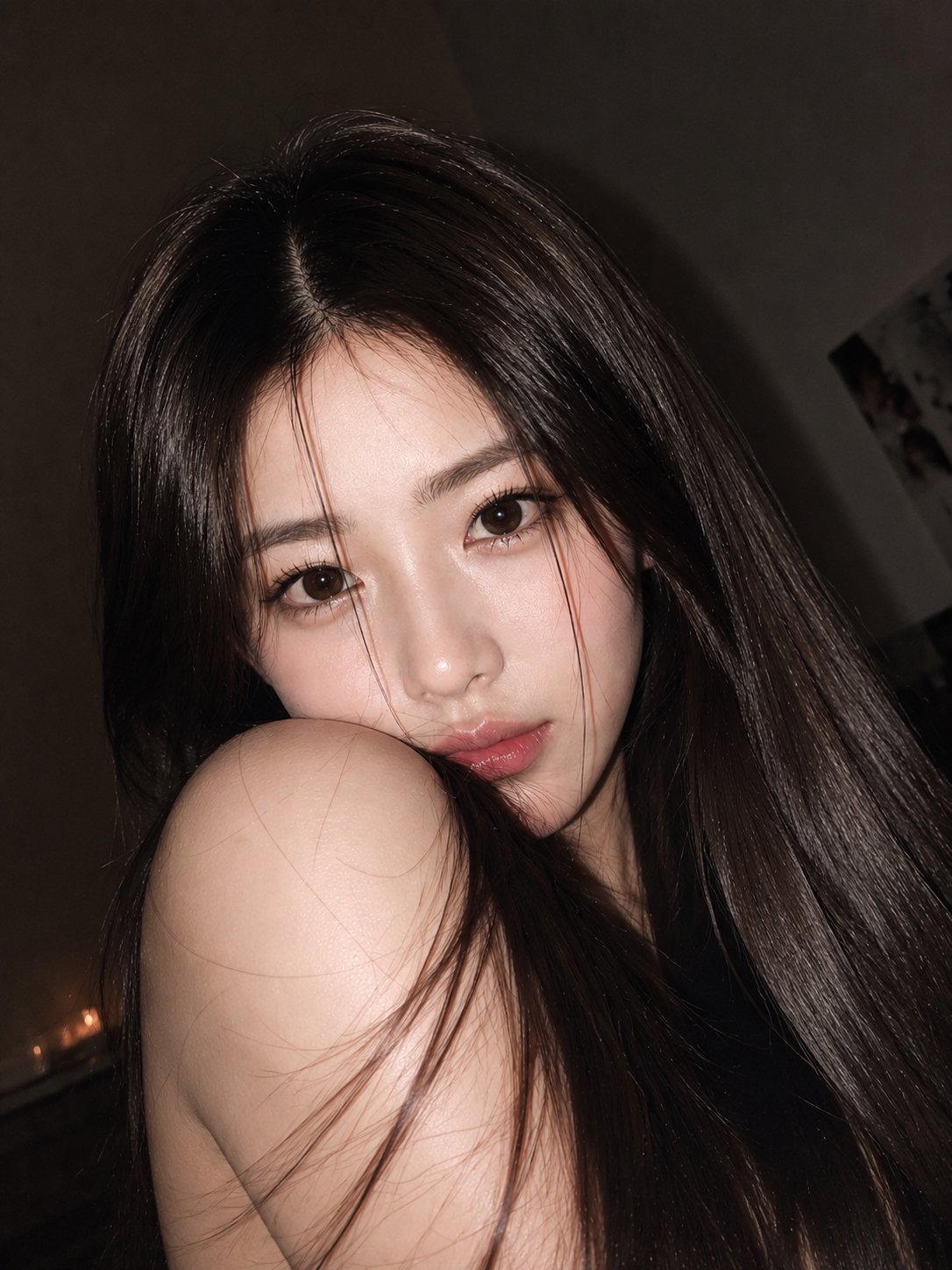 Nanobanana Pro 生成 室内闪光灯氛围感东亚女性绝美写真 - AI绘画提示词
