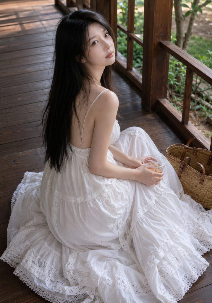 Nanobanana Pro 生成 夏日木屋庭院写实白裙少女写真 - AI绘画提示词