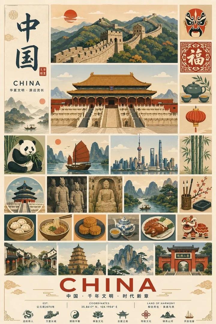 Nanobanana Pro 生成 复古模块化旅游海报信息图设计 - AI绘画提示词