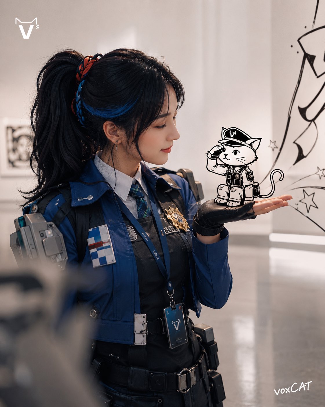 Real Photography Hand Drawn Character Voxcat Brand Illustration | 真人摄影手绘线条角色品牌插画 2 Nanobanana Pro 生成 真人摄影手绘线条角色品牌插画 - AI绘画提示词