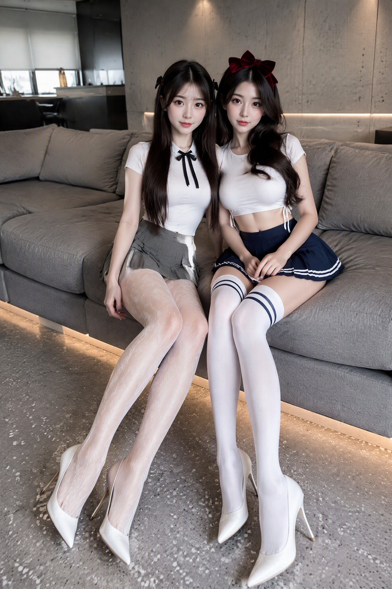 Nanobanana Pro 生成 现代极简室内双人女性时尚摄影 - AI绘画提示词